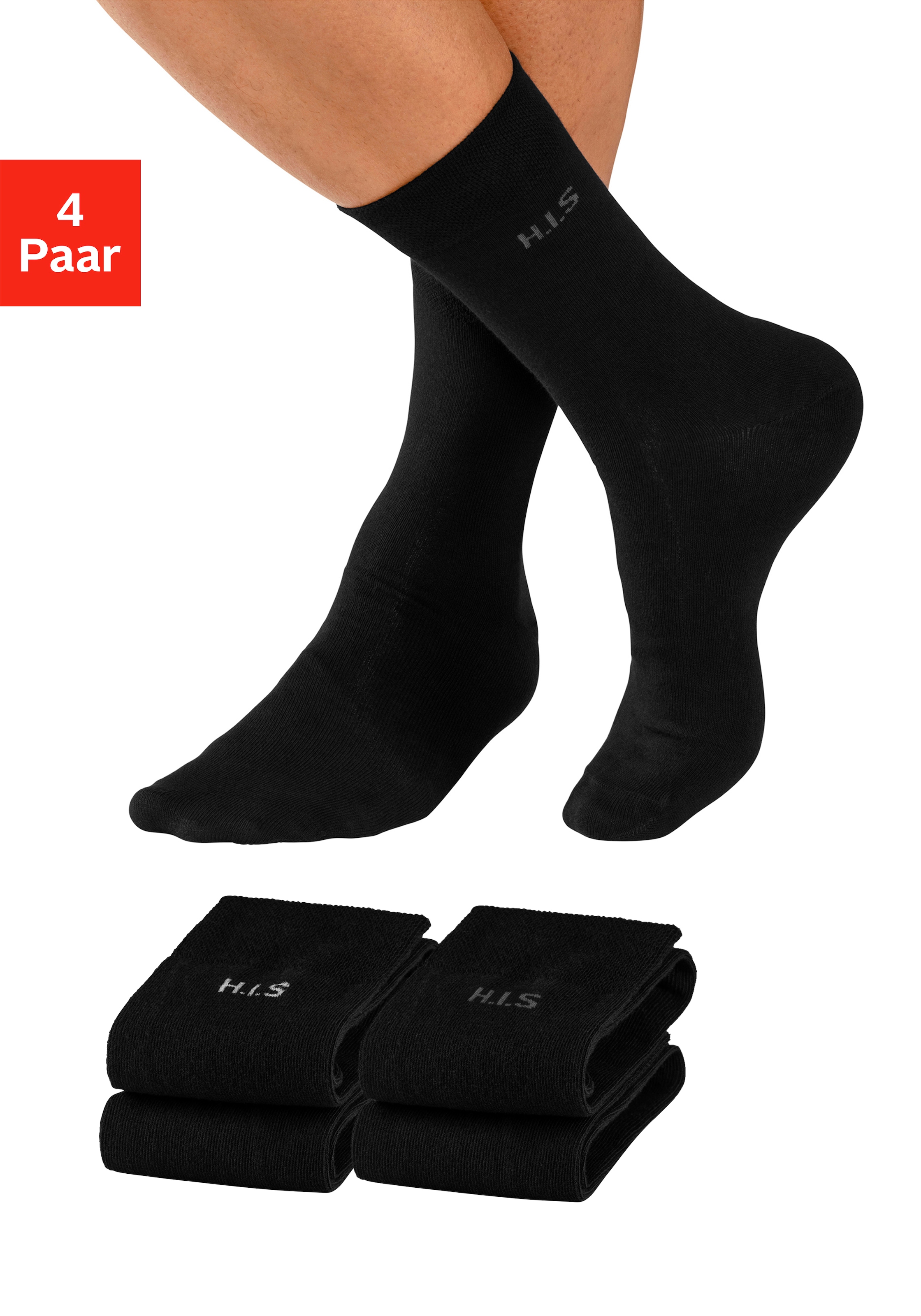H.I.S "Herren Basic Comfort Socken" Packung, 4 Stk. tlg. mit druckfreiem Bündchen