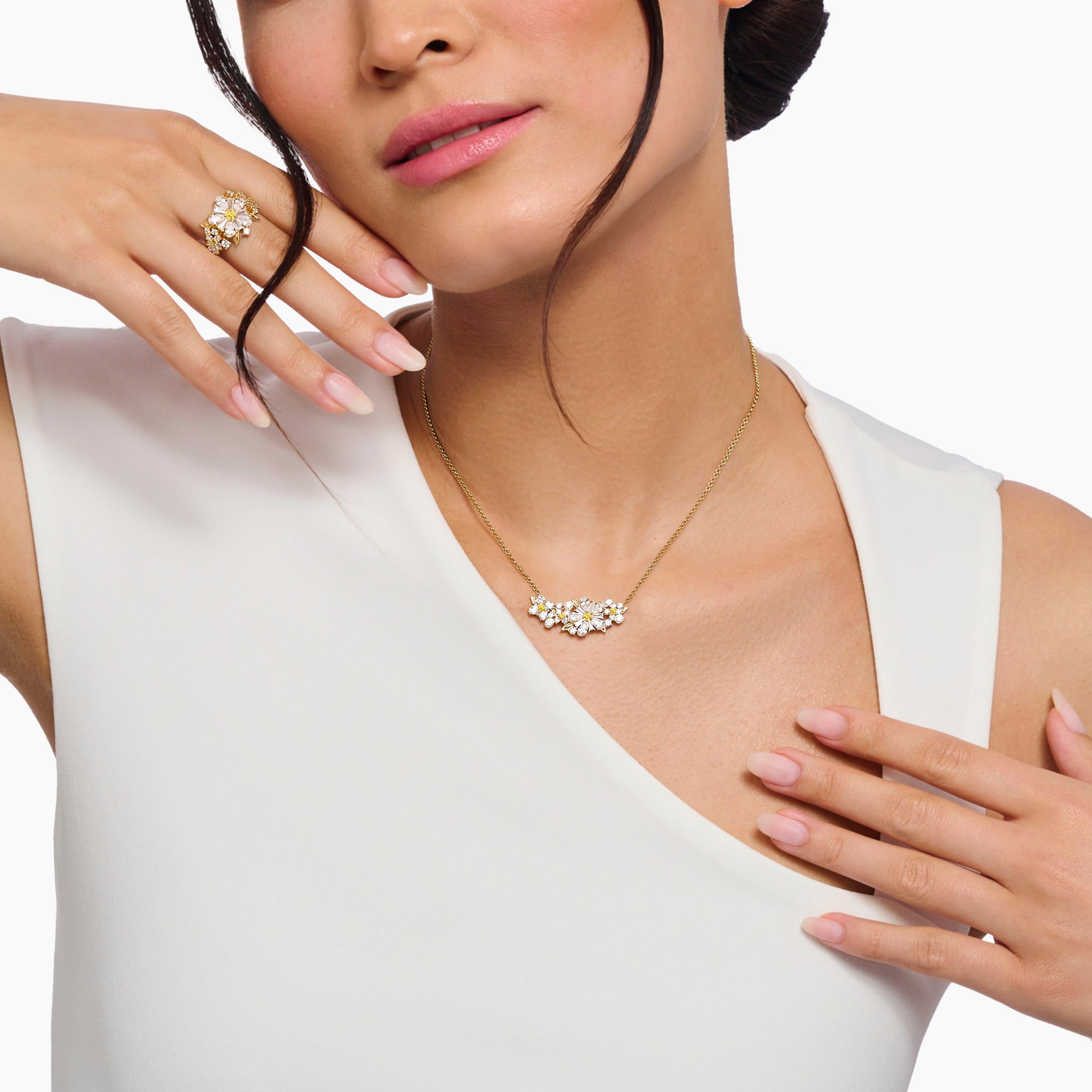 THOMAS SABO Kette mit Anhänger »Lovely Daisy Collier mit Blumenbouquet, KE2085-414-4-L45v«, mit Zirkonia (synth.)