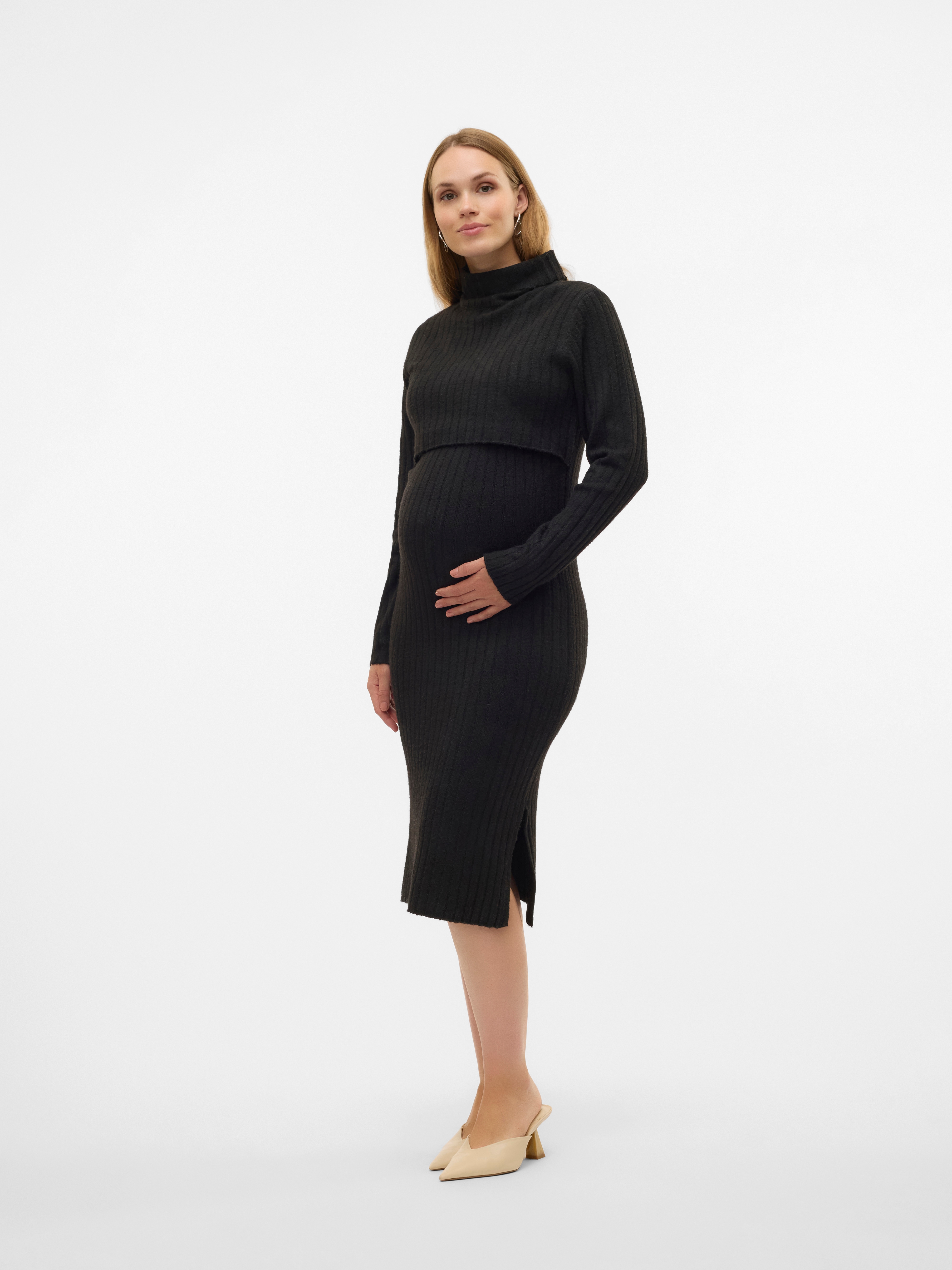 Mamalicious Strickkleid "MLSUNIVA JUNE LS KNIT MIDI DRESS 2F NOOS" Materialmix, regular fit