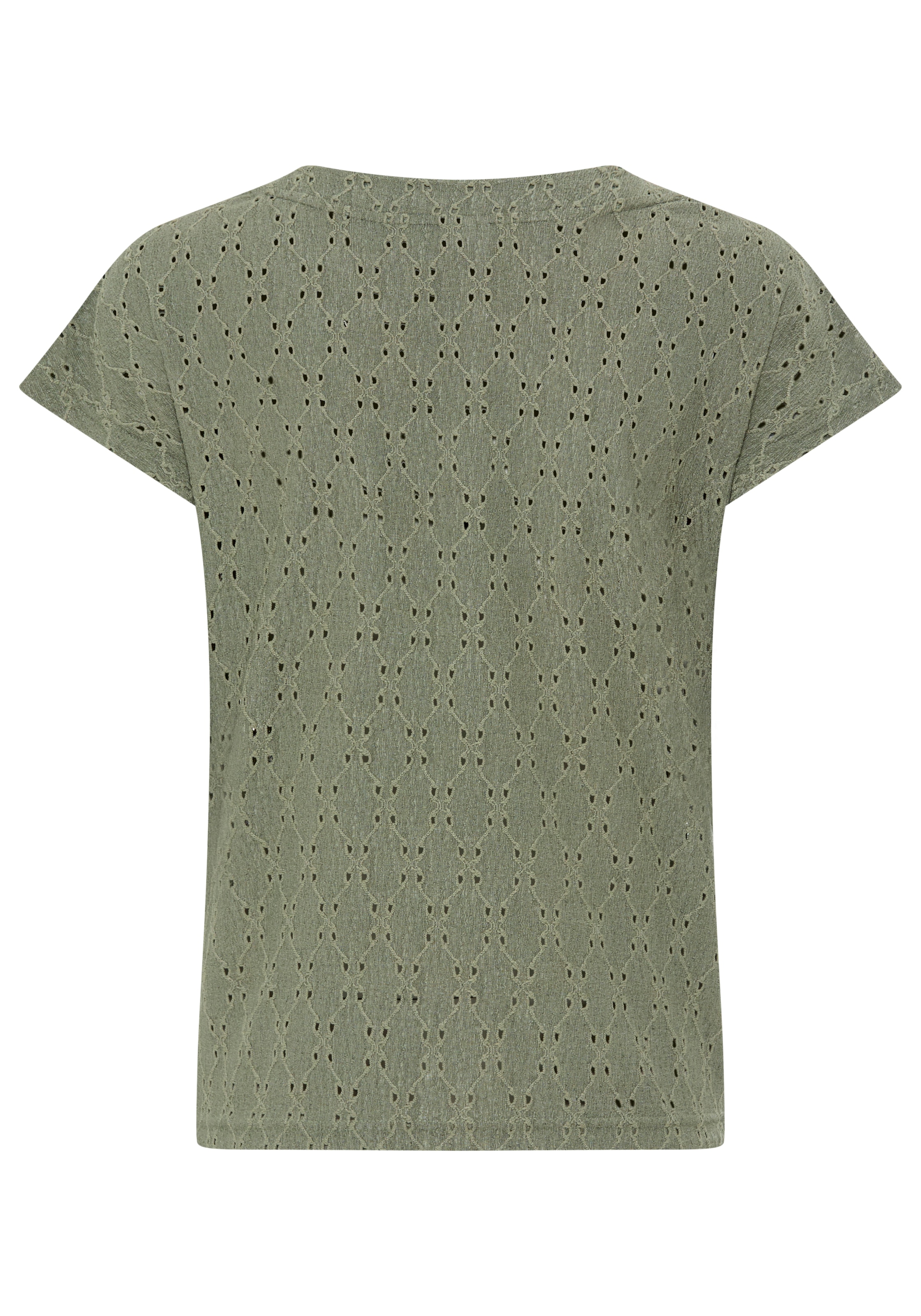 KangaROOS T-Shirt mit Knopfleiste und Allover Lochstickerei