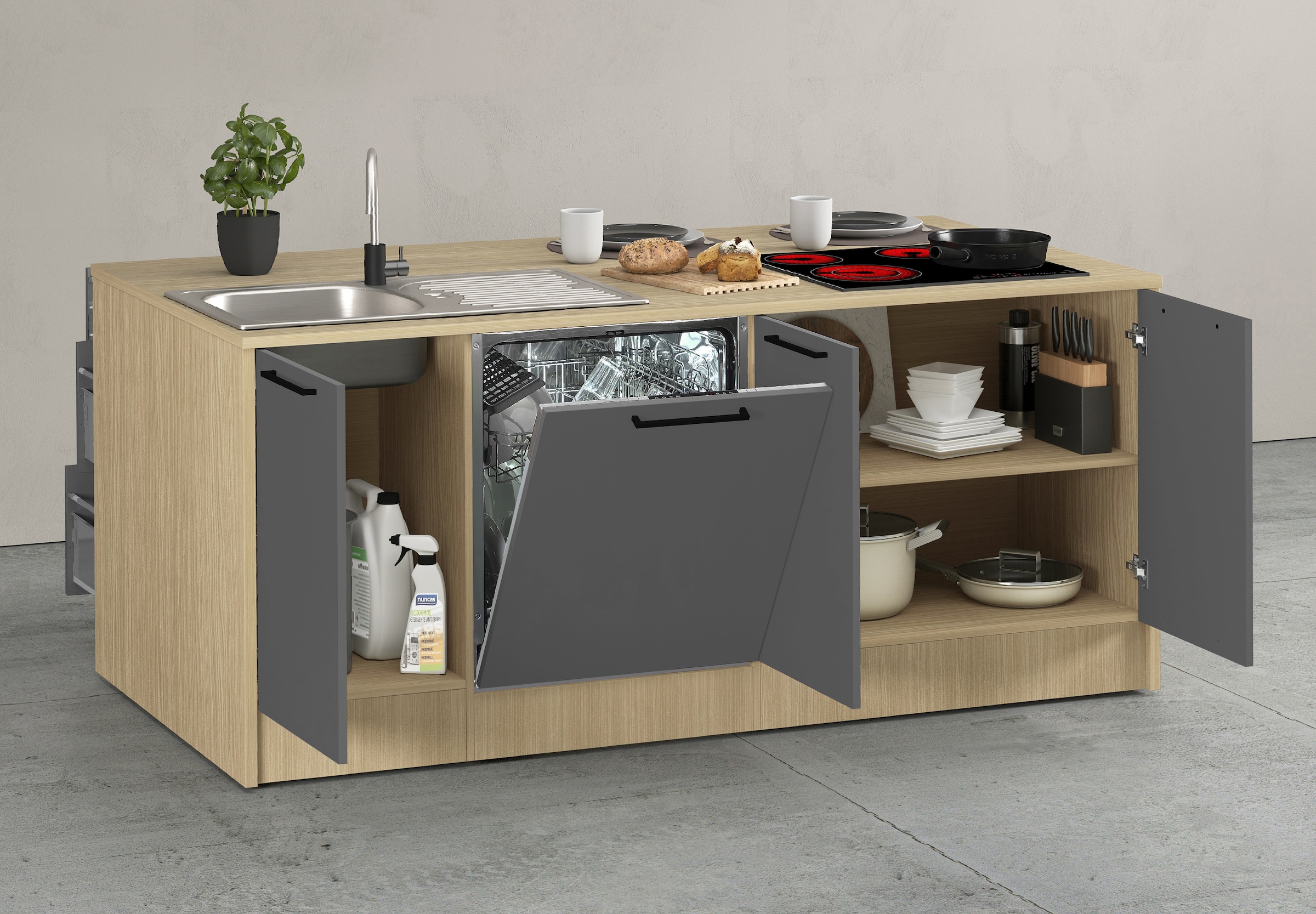 KOCHSTATION Kücheninsel »KS-Luna« Breite 200 cm, wahlweise mit Hanseatic-E-Geräten