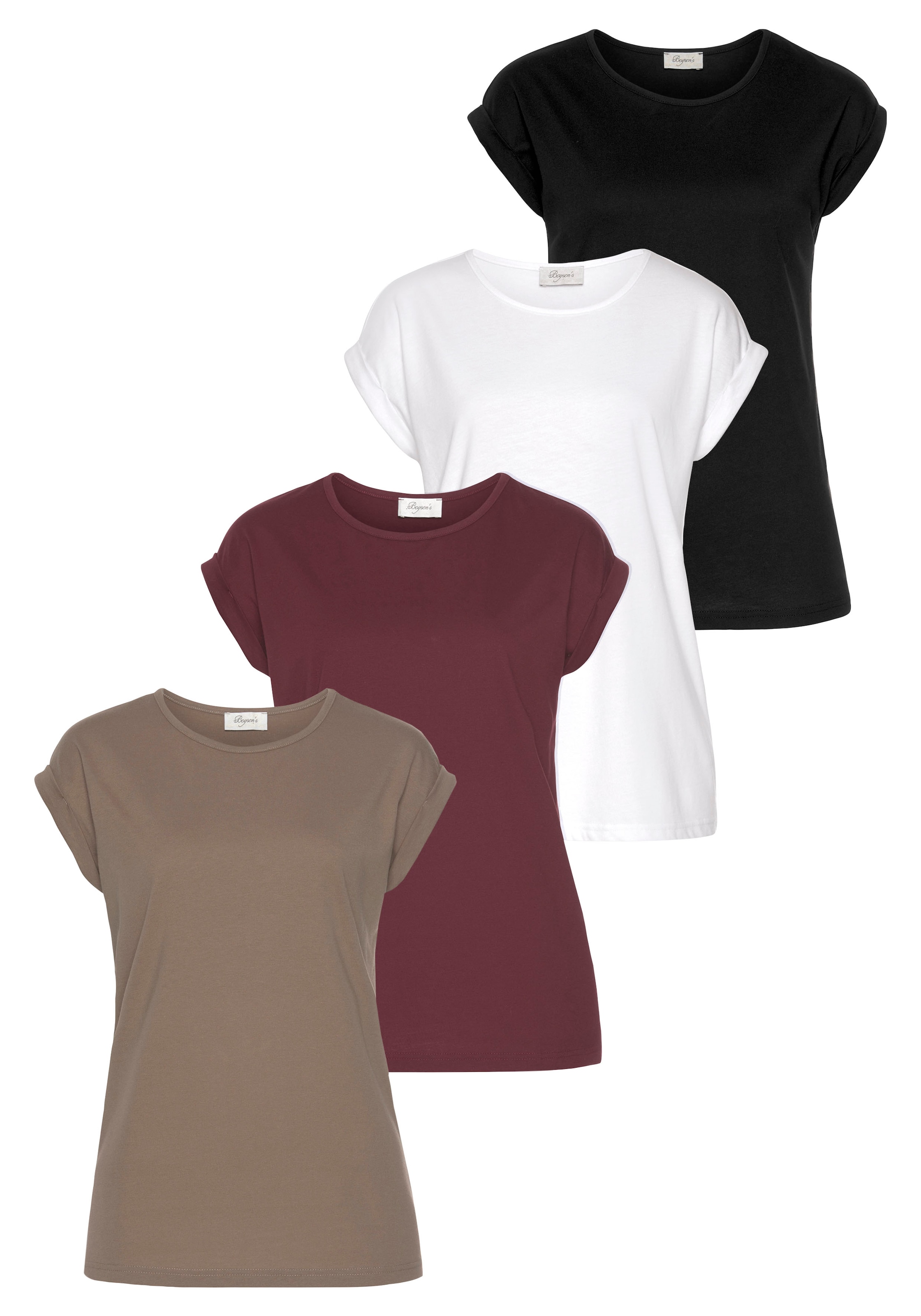 Boysens T-Shirt "im Basic-Stil, weicher Baumwoll-Jersey, viele Farben und Größen" Packung, 4er-Pack, figurumspielende Passform, Rundhalsausschnitt