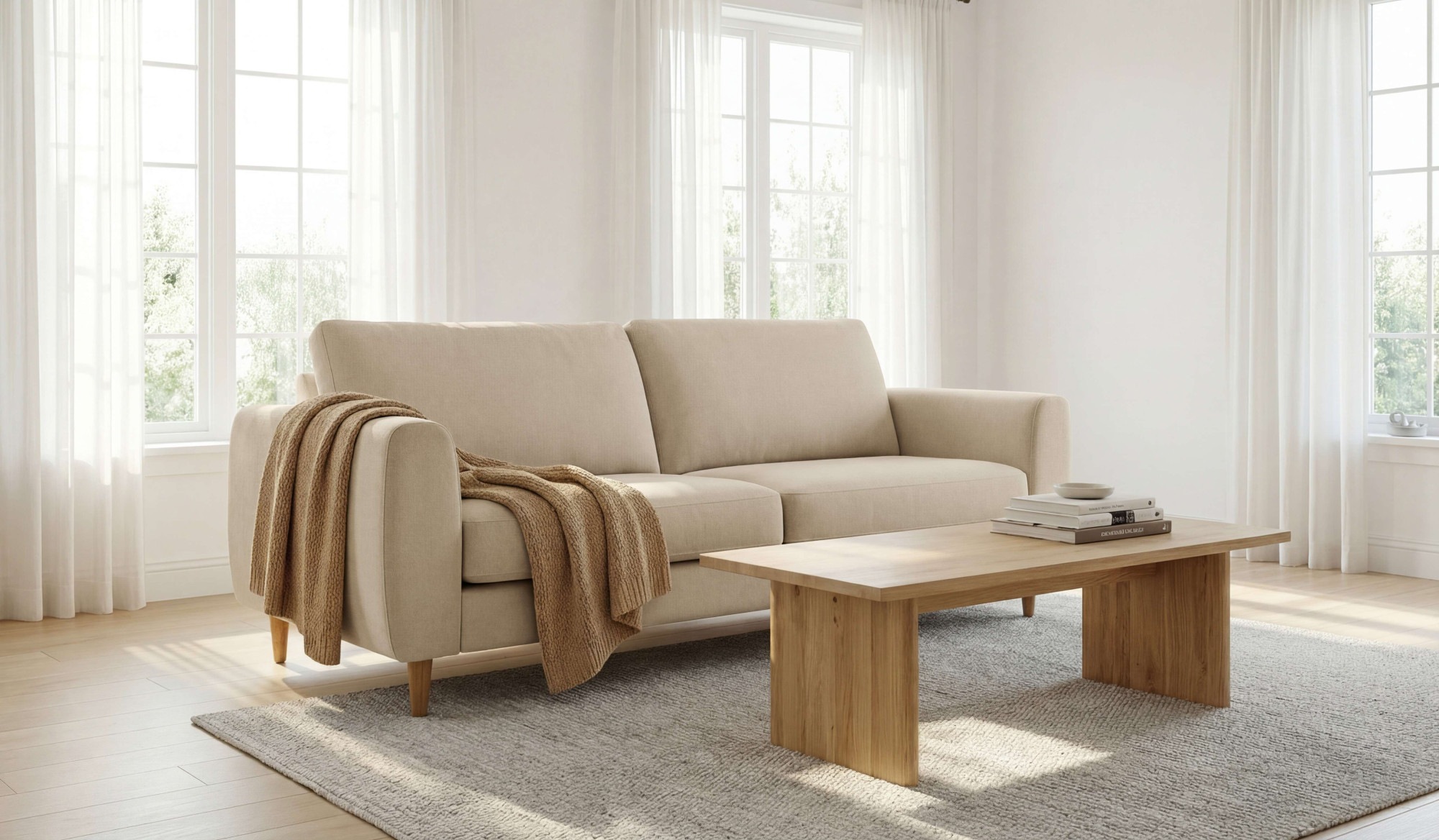 3-Sitzer OTTO HOME, B:212cm H:88cm T:90cmbeige, 100% polyester, Sofas, "Finnian", 212 cm, Chenille, elegante Massivholzfüße
