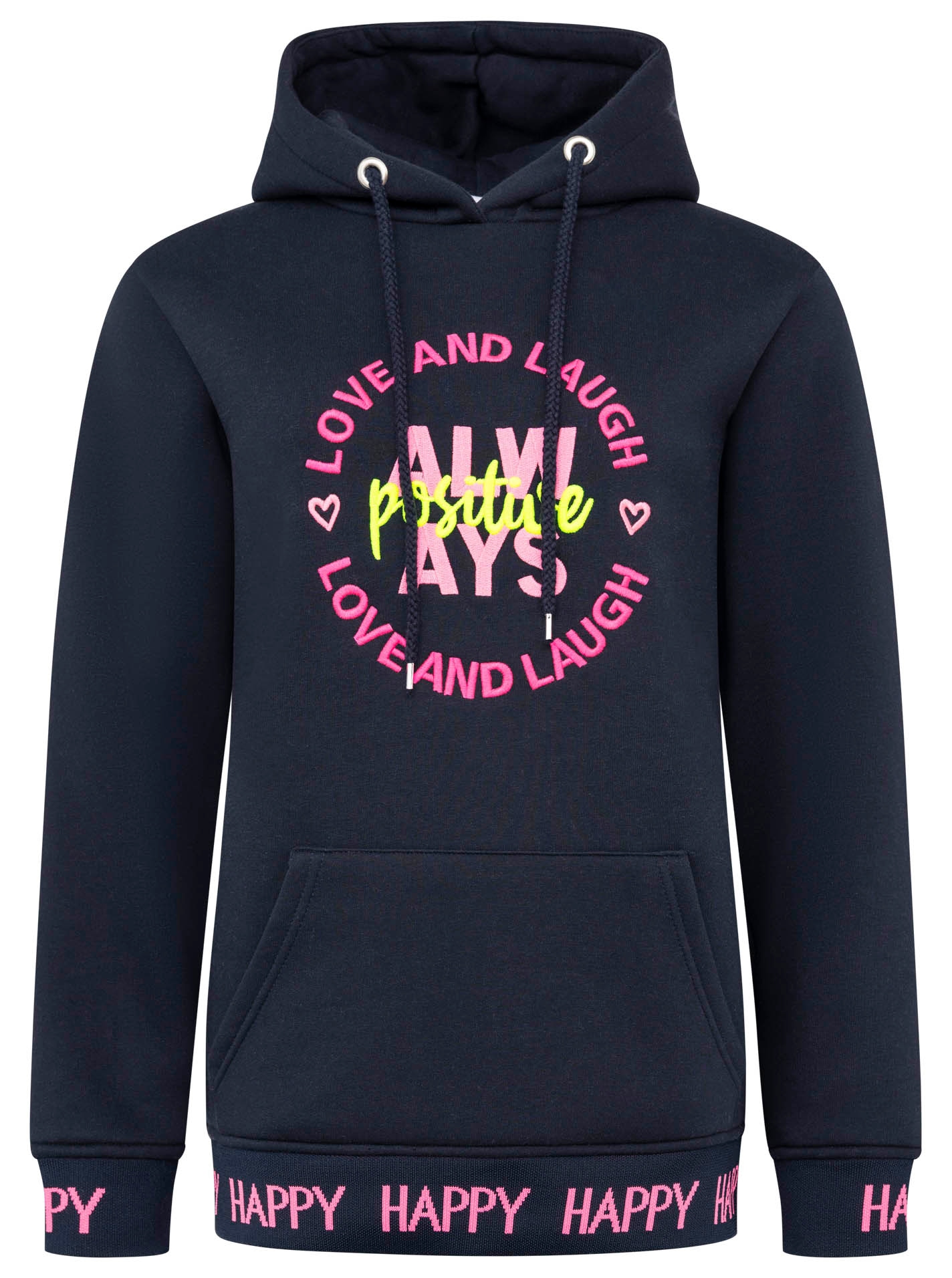 Zwillingsherz Hoodie »"Always Positive"«, Kapuze, Stickerei, Fronttasche, Bündchen-Schriftzug, Langarm