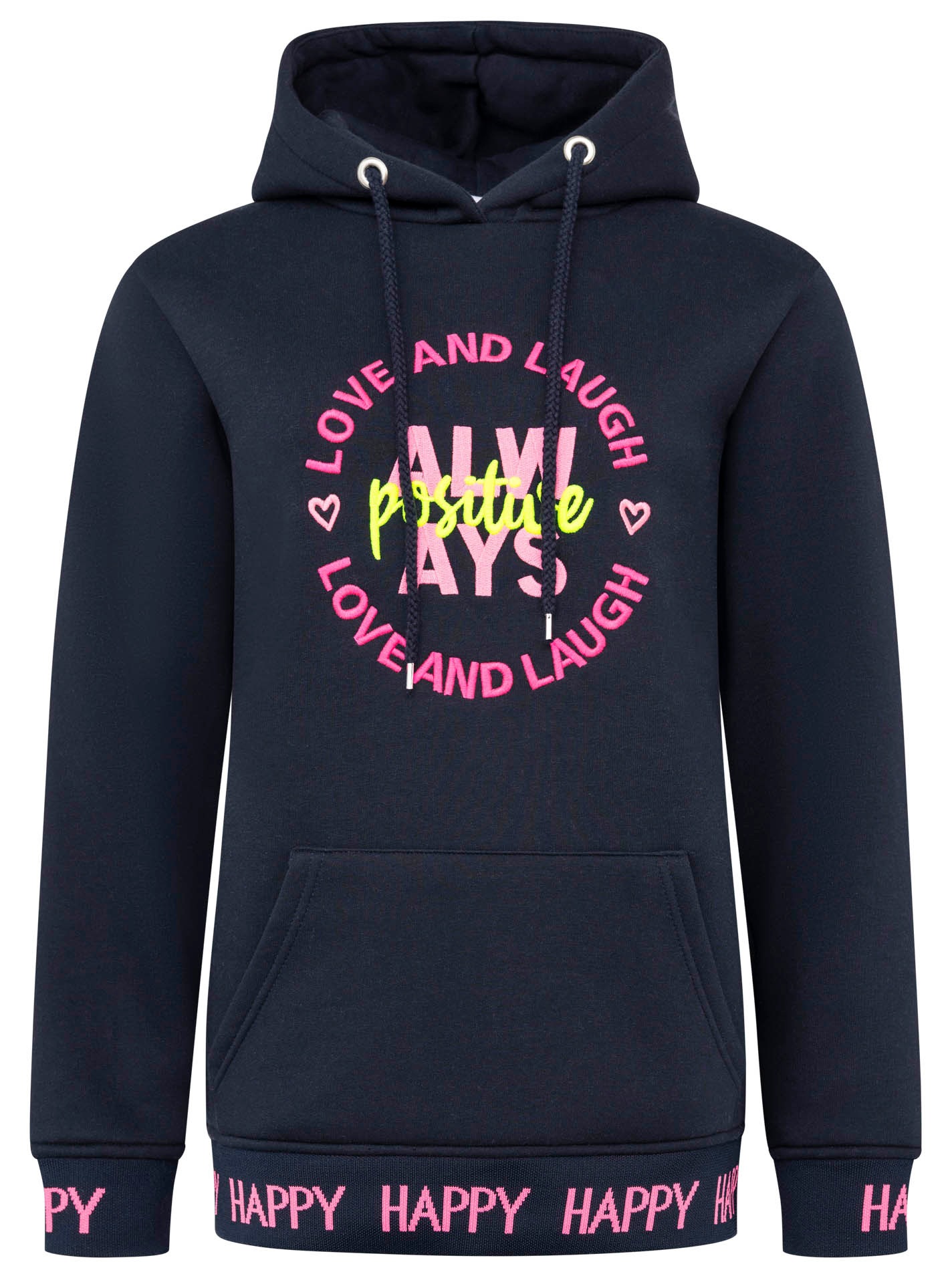 Thumbnail - Zwillingsherz Hoodie ""Always Positive"", Kapuze, Stickerei, Fronttasche, Bündchen-Schriftzug, Langarm
