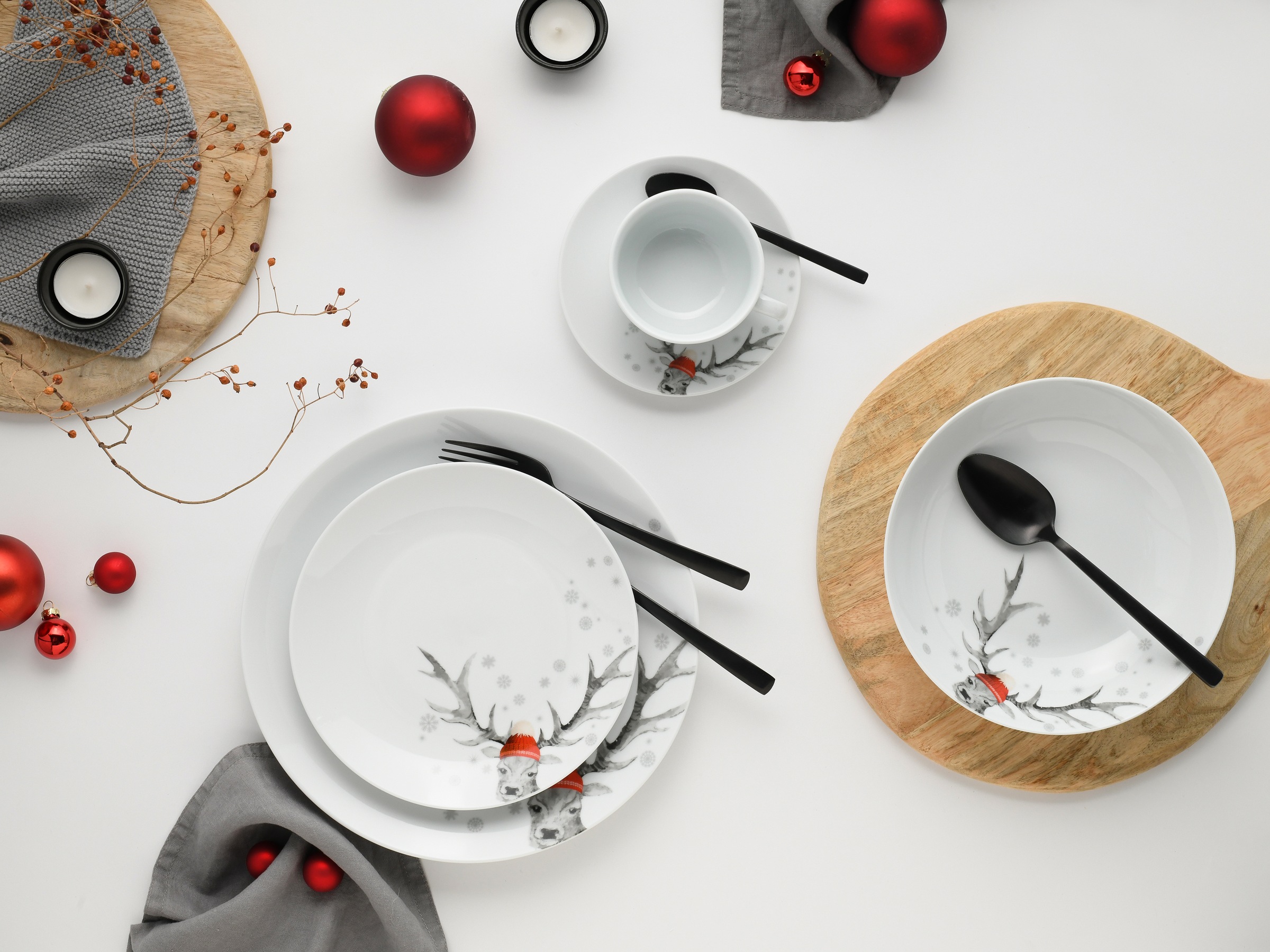 CreaTable Kombiservice »Luna Hirsch«, (Set, 30 tlg.), winterliches Hirsch-Motiv