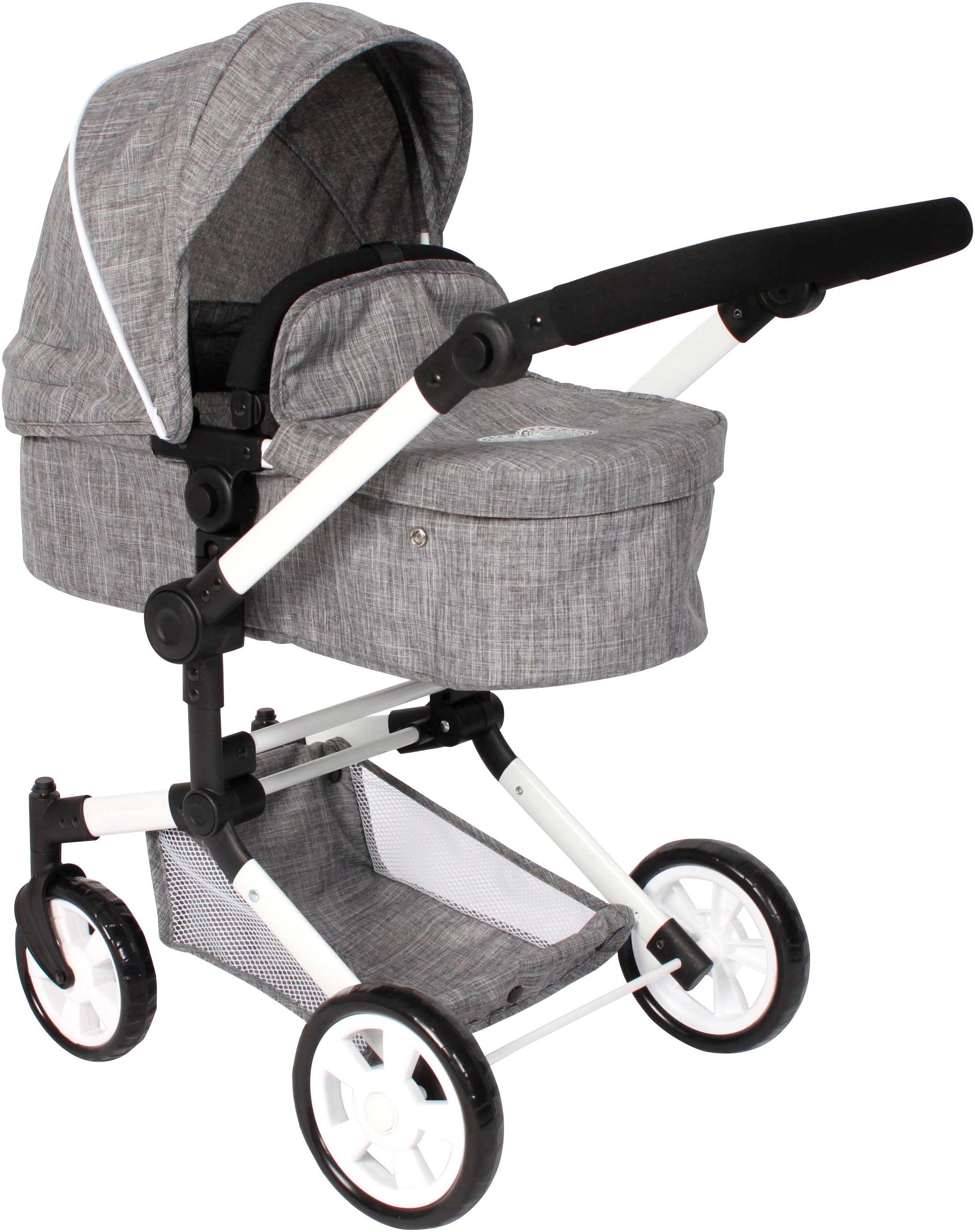 CHIC2000 Jungen Kombi-Puppenwagen "Linus", grau, Kunststoff, Polyester, Stahl, B:42cm H:82cm T:72cm, Puppenwagen, mit schwenkbaren Vorderrädern