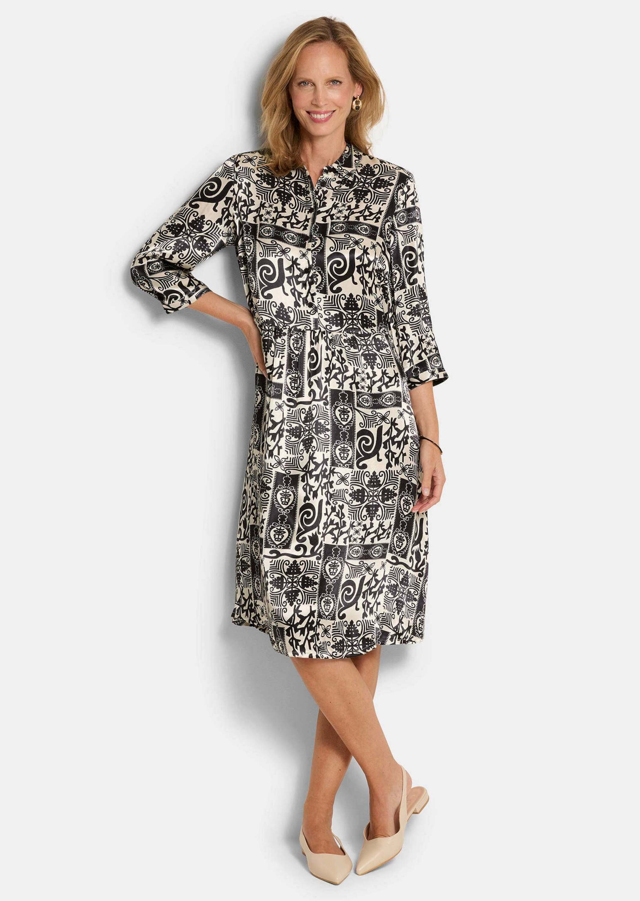 GOLDNER Sommerkleid »Kurzgröße Viskosekleid mit Bicolor-Print« Taschen in der Seitennaht