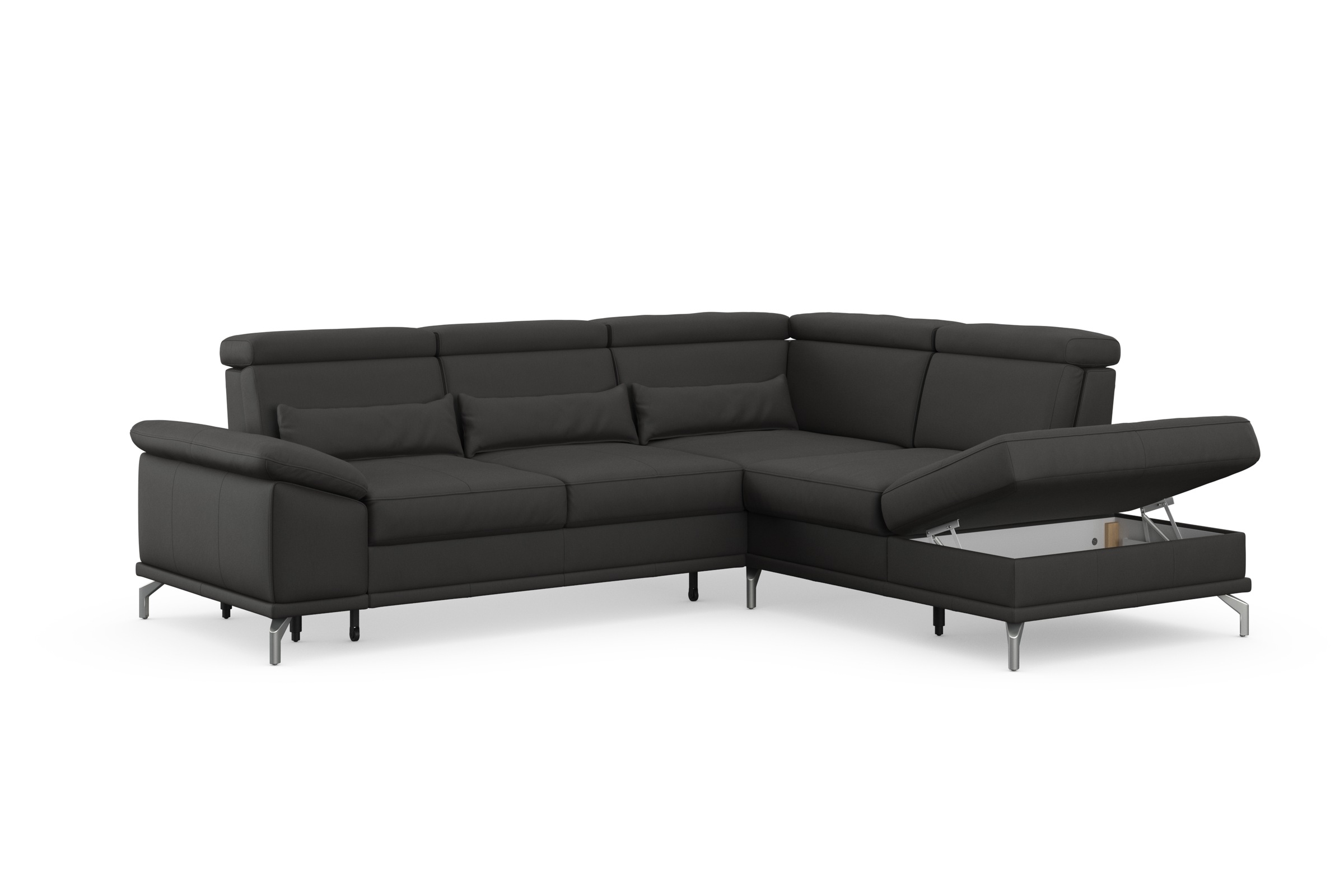 sit&more Ecksofa »Cabrio L-Form, mit Sitztiefenverstellung, Arm- und Kopfteilverstellung«, 3 Nierenkissen, Federkern, optional Bettfunktion und Stauraum