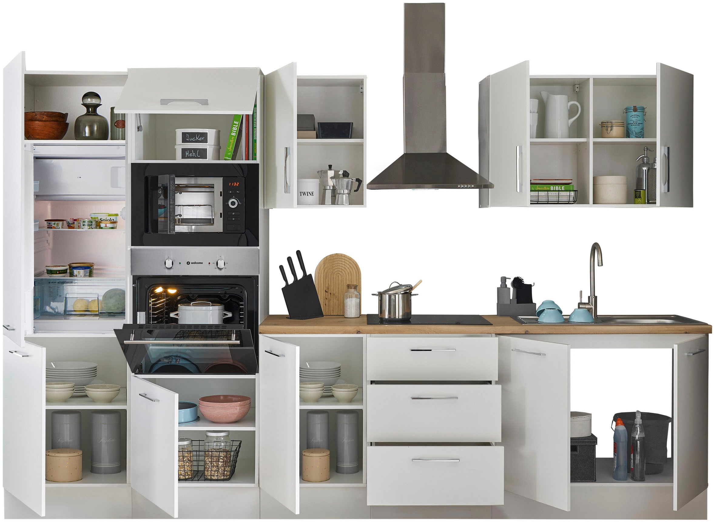 BASIC by Balculina Küchenzeile »Turin«, Breite 330 cm, wahlweise mit E-Geräten