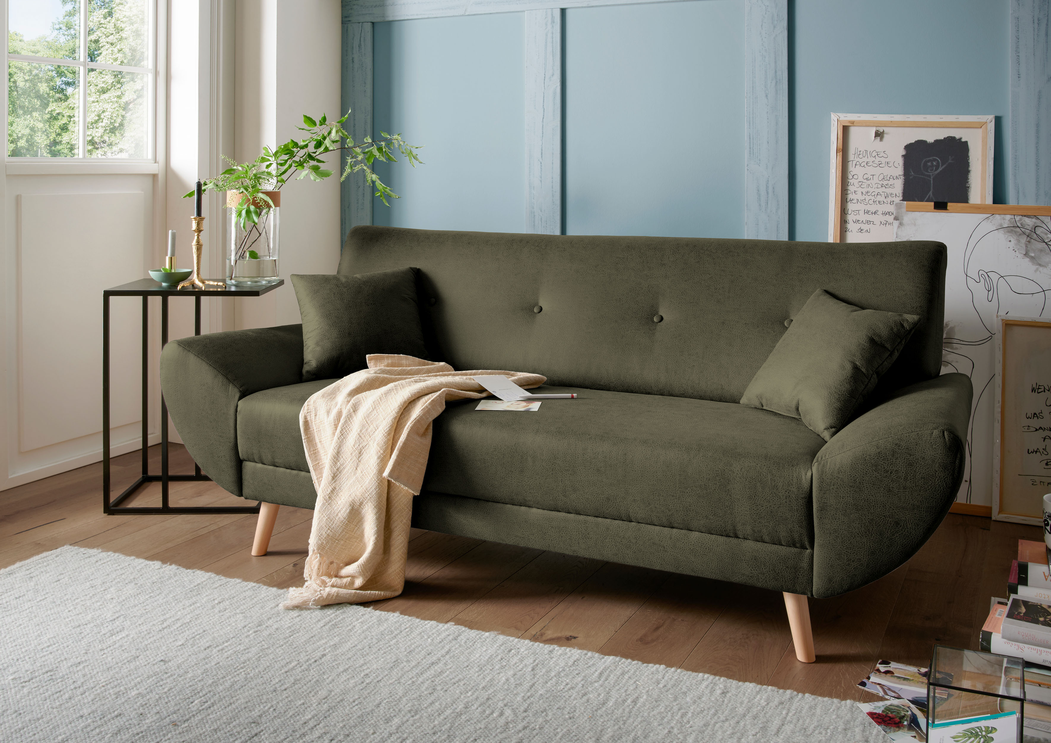 Home affaire 3-Sitzer "Basta komfortable Wellenunterfederung, Breite 205cm, bodenfrei"