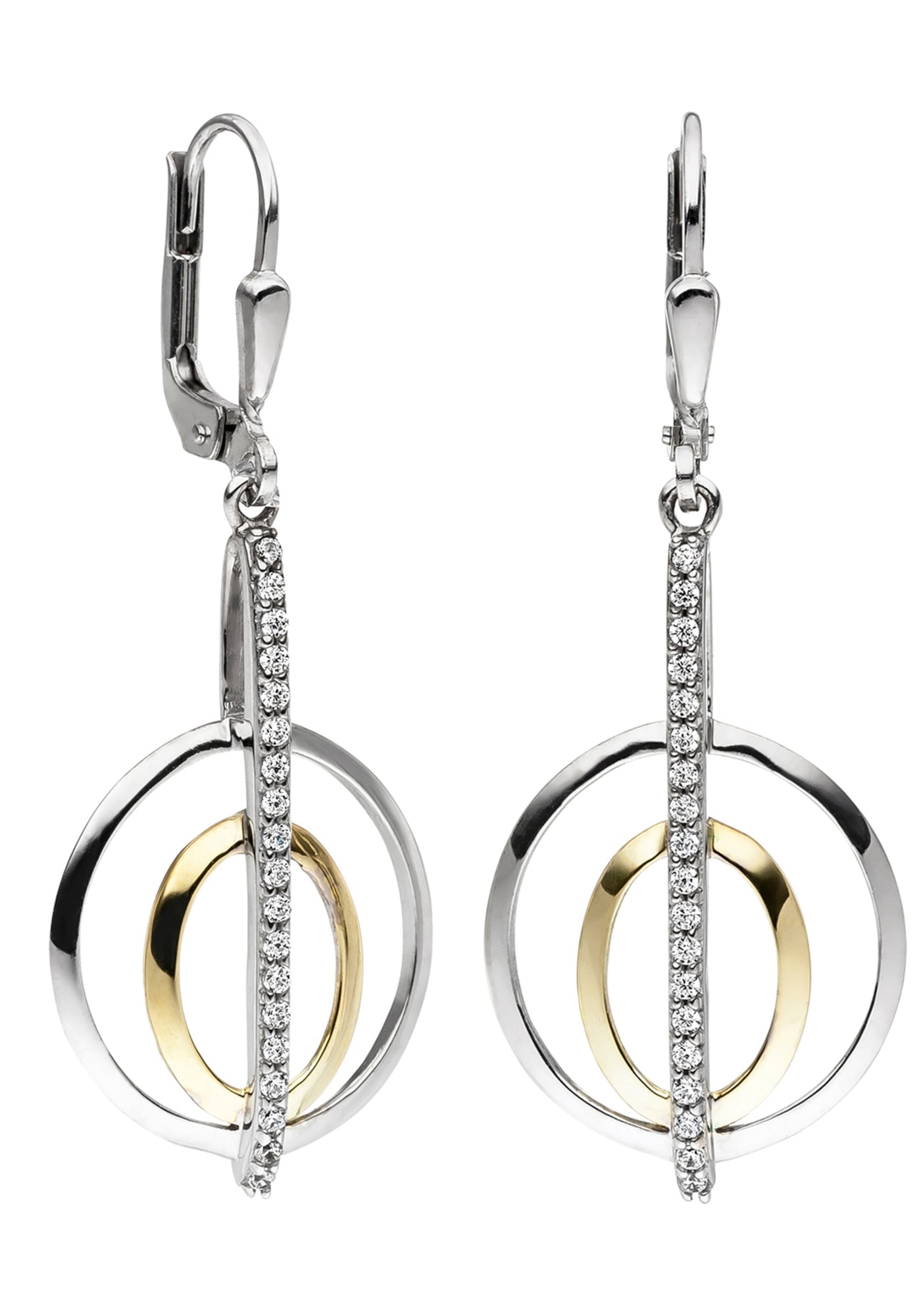 JOBO Paar Ohrhänger »Ohrringe mit 38 Zirkonia«, 925 Silber bicolor vergoldet