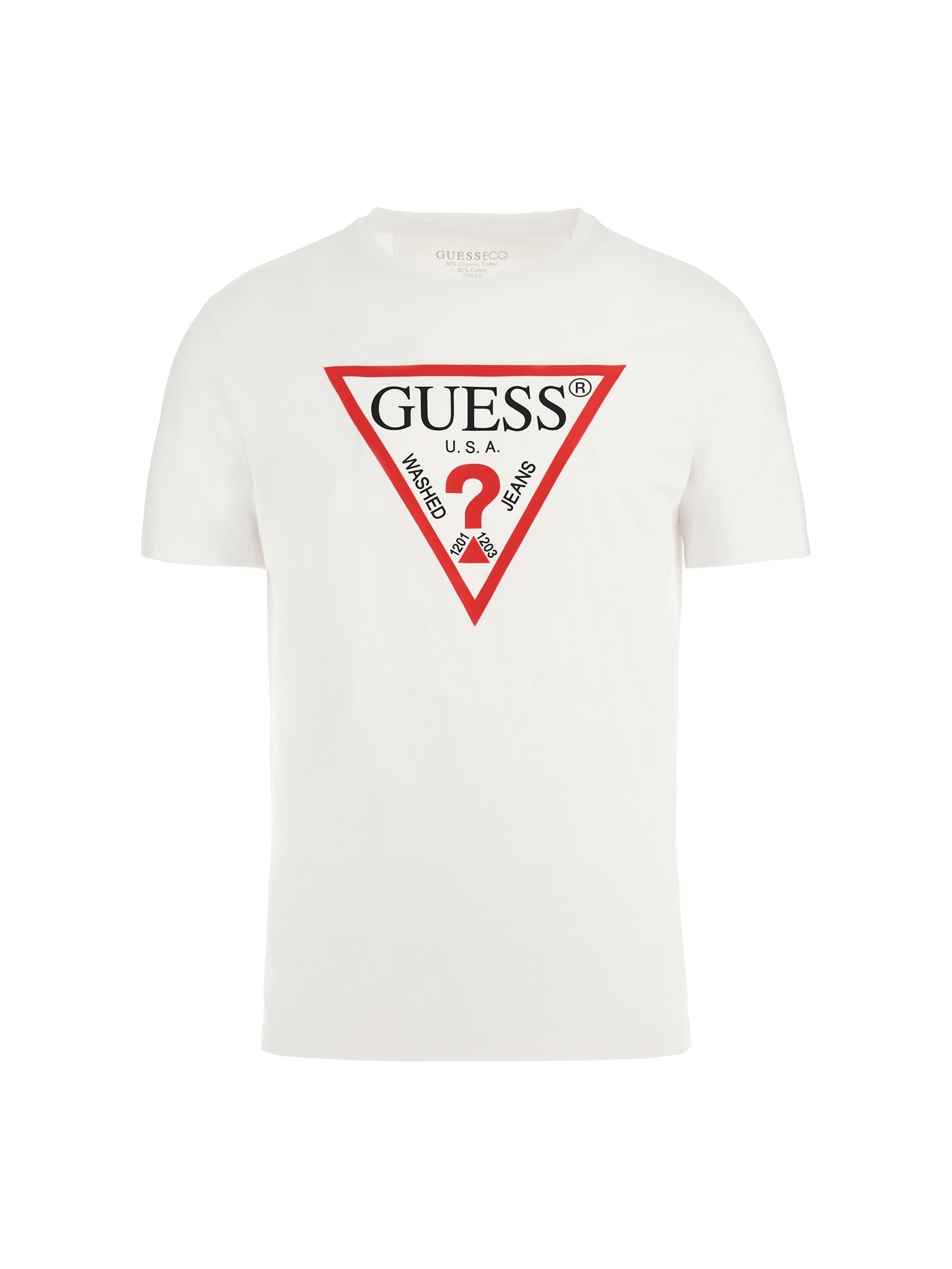 Guess T-Shirt »ORIGINAL LOGO« Rundhalsausschnitt, Slim Fit, reine Baumwolle