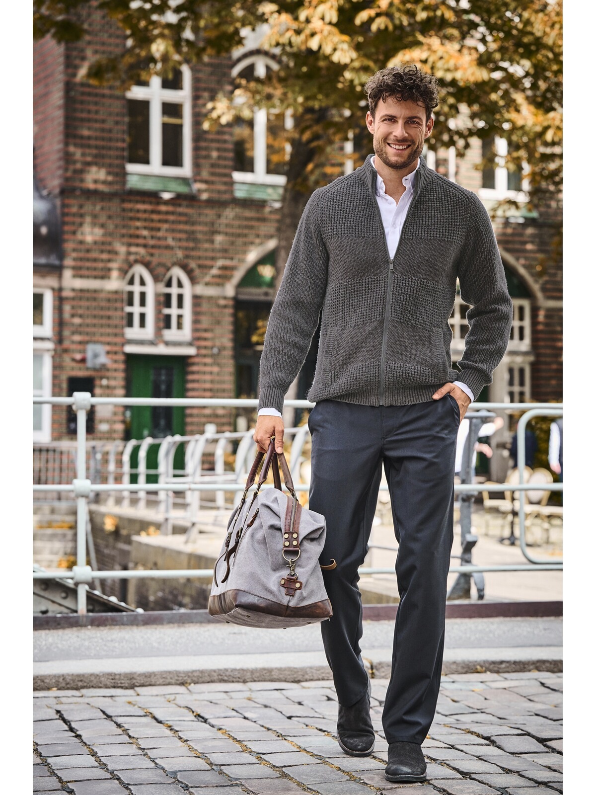 Strickjacke BABISTA "Strickjacke GIORTALLI", Herren, Gr. M, grau (dunkelgrau), Obermaterial: 46% Baumwolle CO. 27% Wolle mw. 27% Polyacryl PAN., Strickjacken Strickjacke 3
