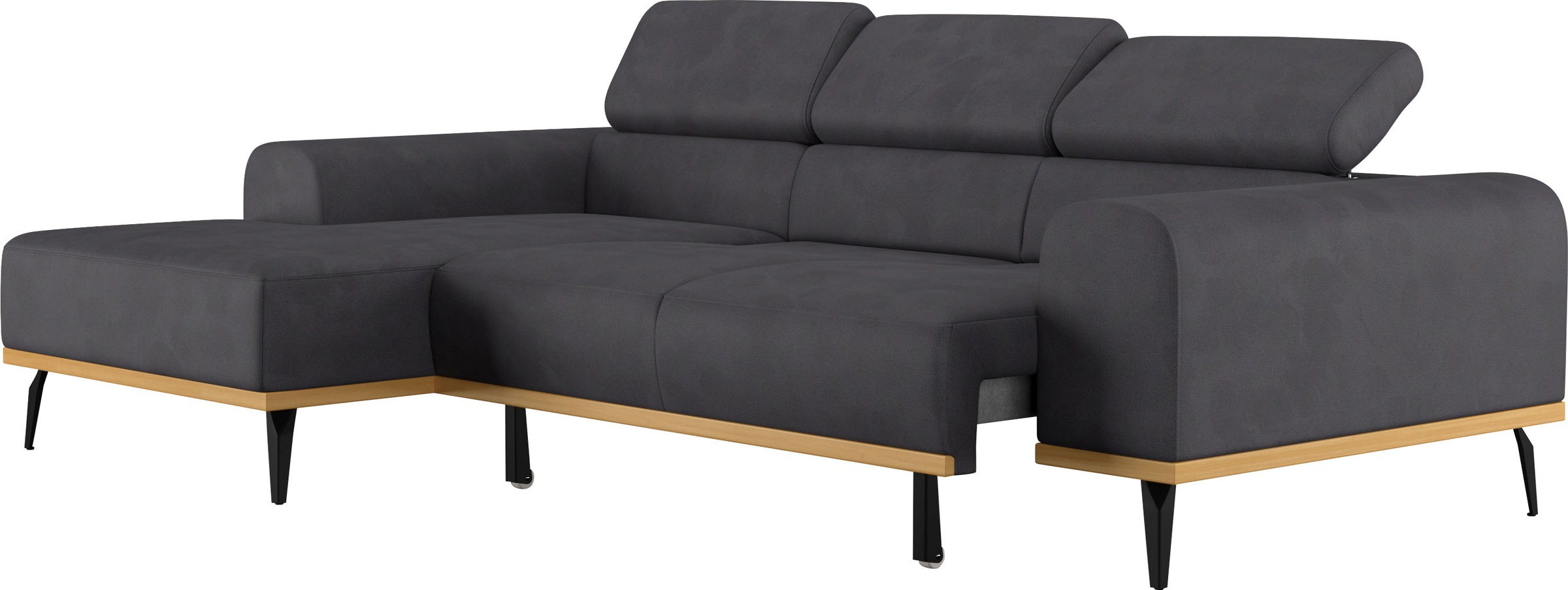 Places of Style Ecksofa »Carlo L-Form«, mit Kopfteilverstellung & Holz-Rahmenoptik, wahlweise Relaxfunktion