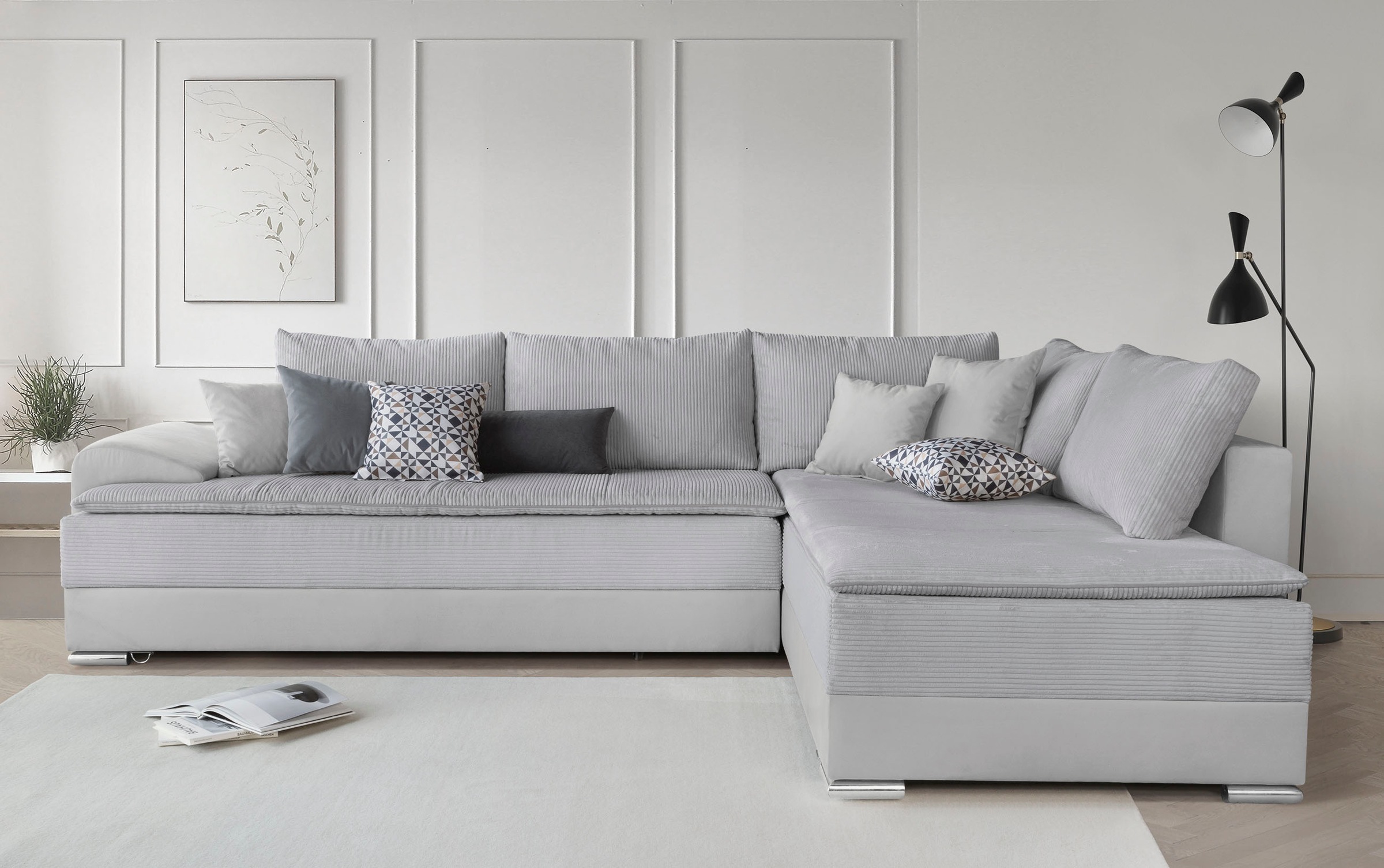 OTTO home "Night & Day L-Form, B: 324 cm" mit Bettfunktion, Bettkasten & 3 Zierkissen, Boxspringbett 180x200 cm