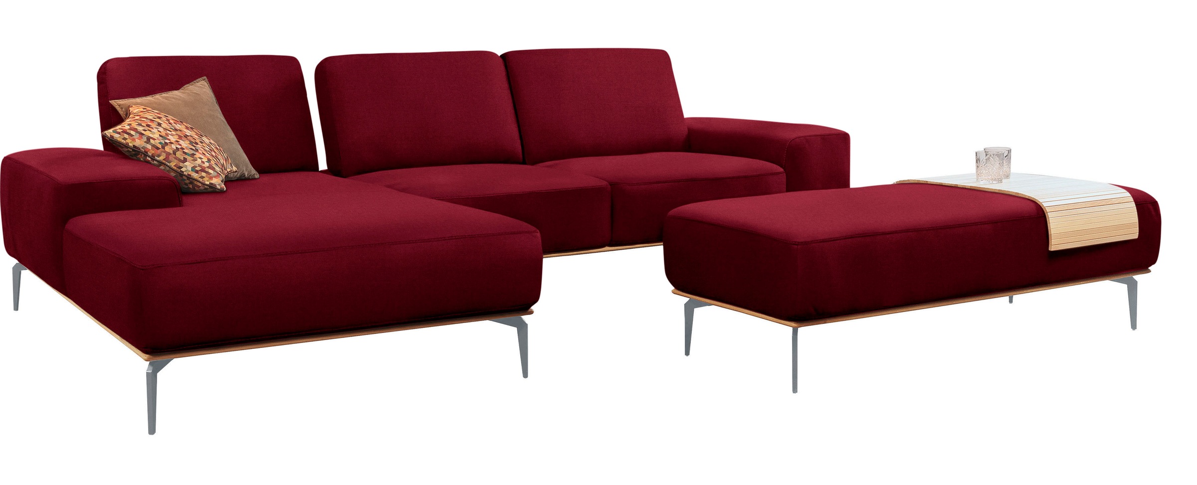 W.SCHILLIG Ecksofa »run, Designsofa mit tollem Sitzkomfort, bequem, L-Form«, mit elegantem Holzsockel, Füße in Silber matt, Breite 319 cm