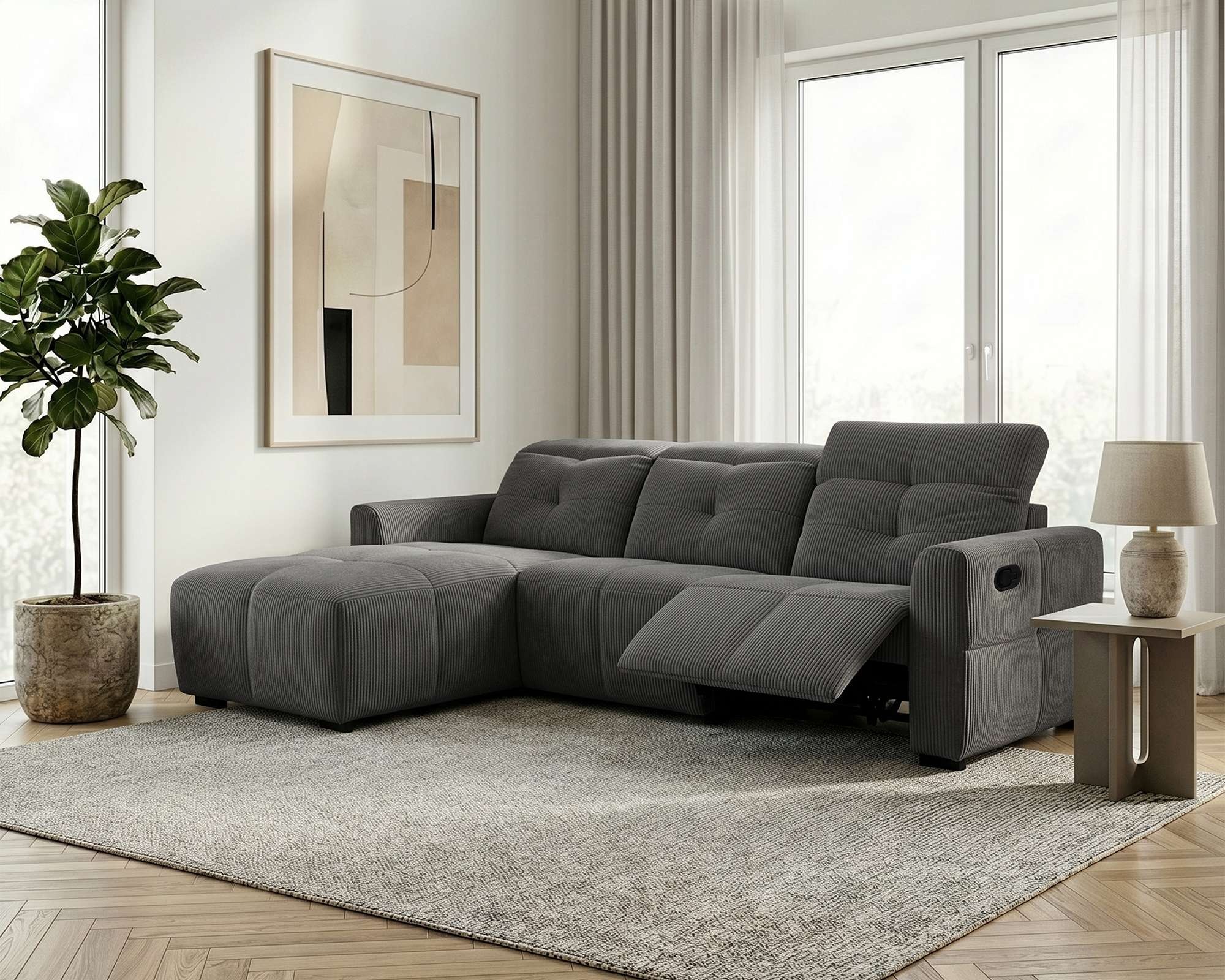 OTTO home Ecksofa "CAARLA Cord, L-Form, 261 cm, man. oder elektr. Relaxfunktion (USB-A/C)" mit USB-A und USB-C bei elektrischer Ausführung, Kopfteilverstellung