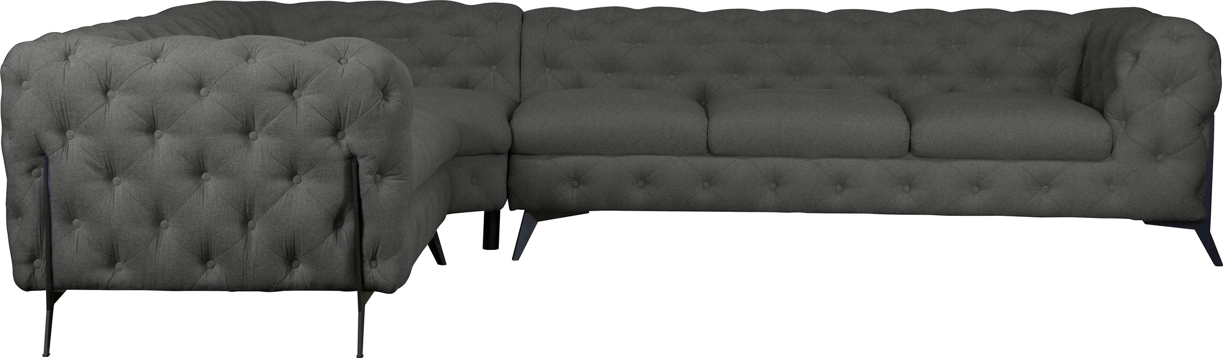 Leonique Chesterfield-Sofa »Amaury L-Form«, großes Ecksofa, Chesterfield-Optik, Breite 323 cm, Fußfarbe wählbar