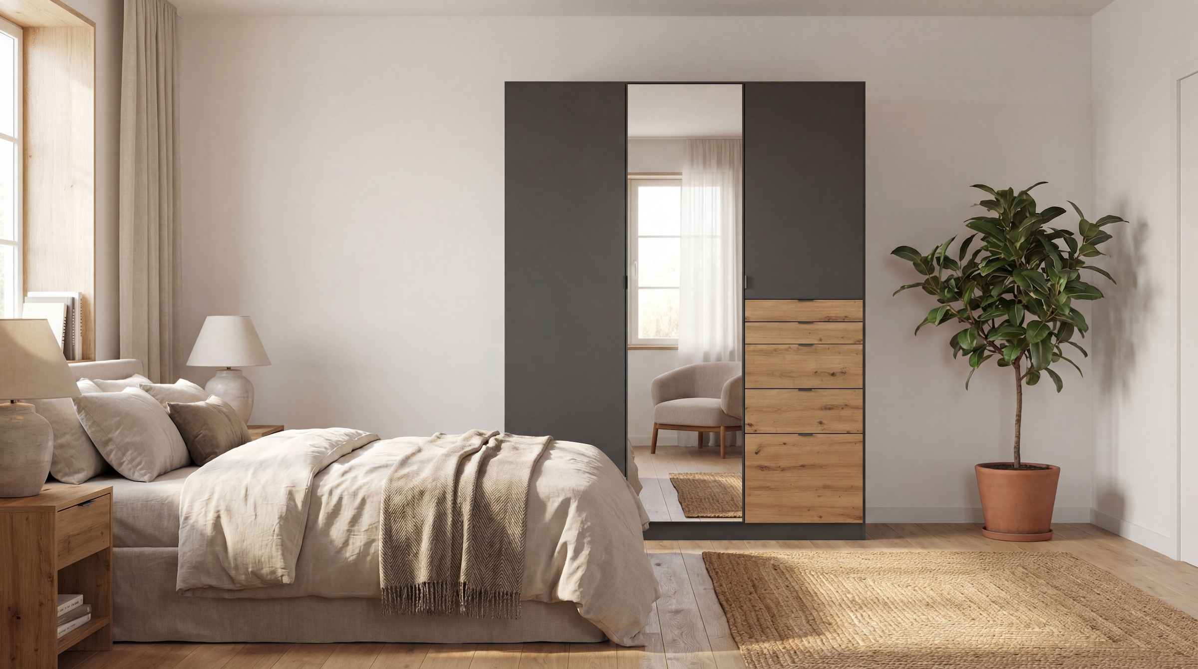 rauch Drehtürenschrank »Kleiderschrank Schrank Garderobe Wäscheschrank Ankleide ONTARIO« Breiten 136/181 cm,  mit 5 Schubladen in unterschiedlichen Größen MADE IN GERMANY
