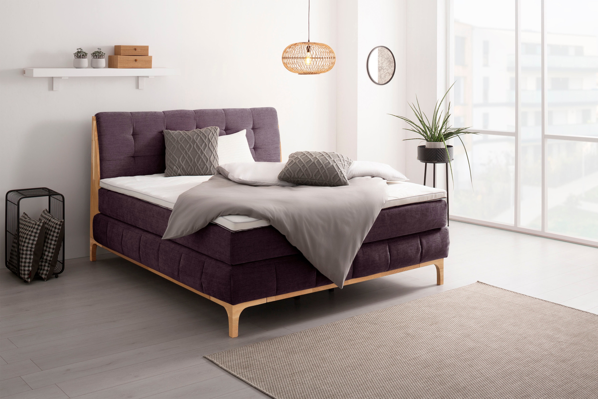 Boxspringbett OTTO HOME "Jelle", lila, B:181cm L:216cm, Komplettbetten, Boxspringbett, zertifizierte, recycelte Bezugsstoffe, verschiedene Ausführungen 7