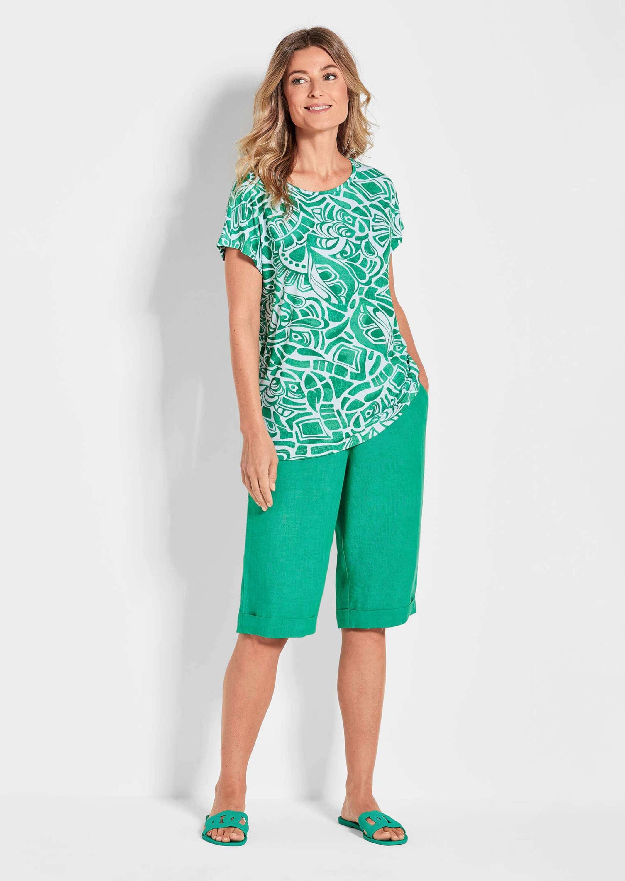 GOLDNER Print-Shirt »Kurzgröße Damen Oberteil Ethnoprint Kurzarm«