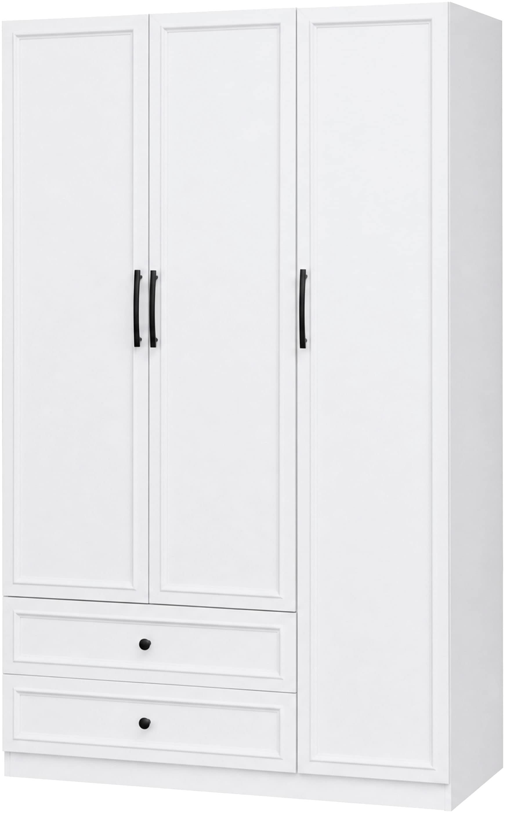 OTTO home Kleiderschrank »Arrian 120 cm Weiß | 3-türiger Drehtürenschrank im Landhausstil« Zeitloses Landhausdesign trifft auf durchdachte Stauraumlösungen