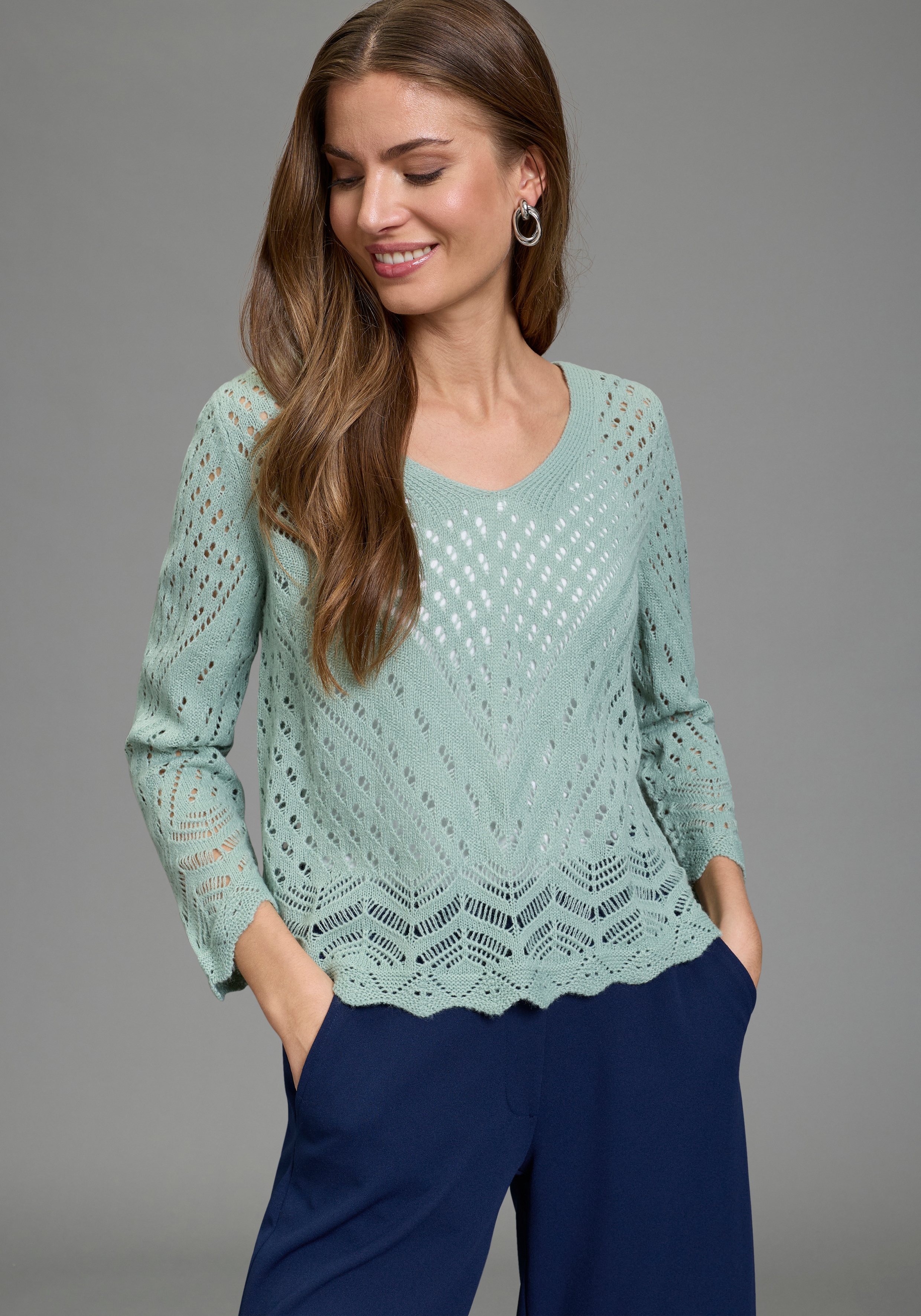 Laura Scott Ajourpullover ", leichtes Material mit 3/4 Ärmeln" aus Lochstrick für sommerliche Looks