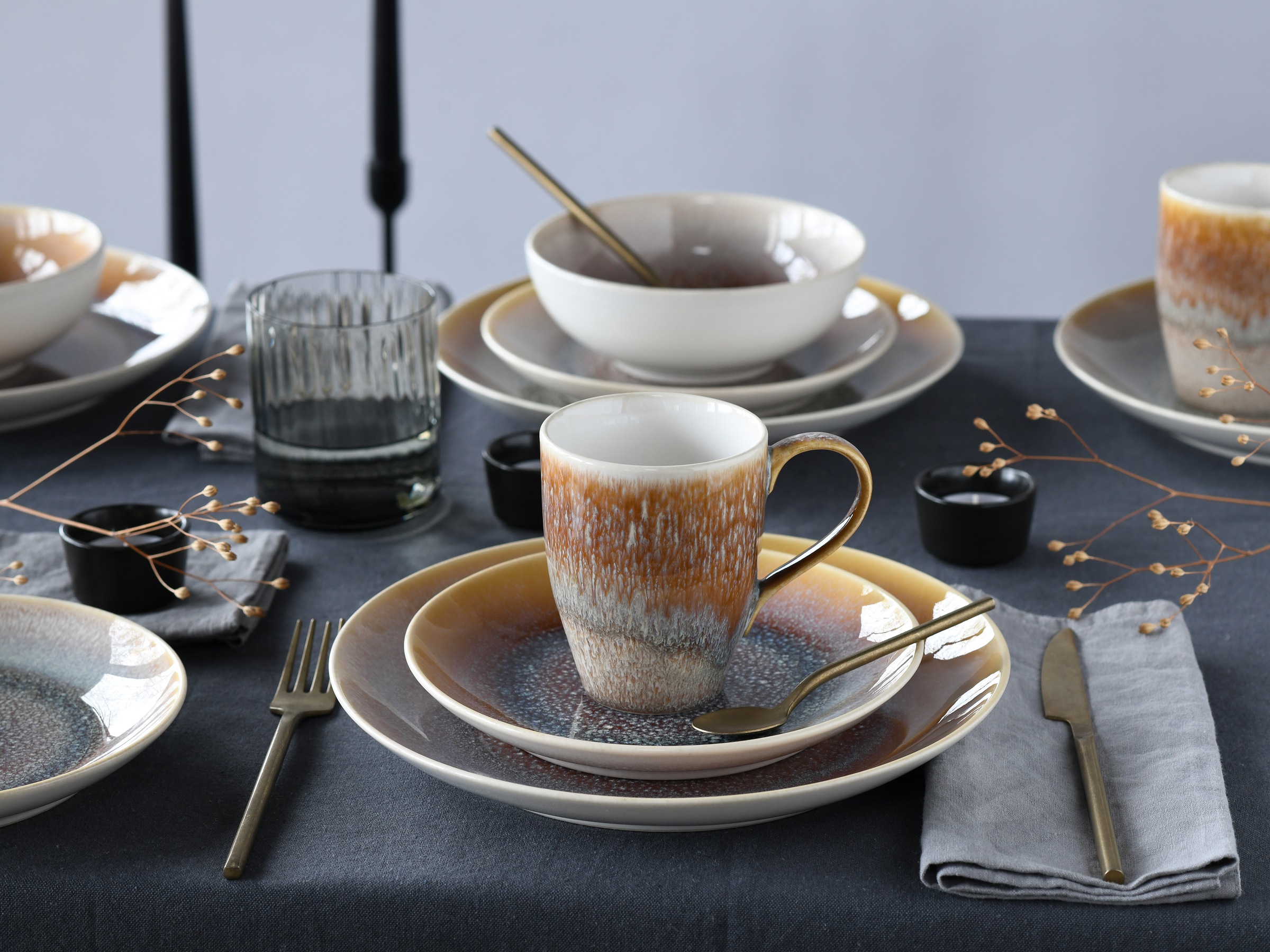 CreaTable Kombiservice »Caldera, Kombi-Service, 16-tlg«, (Set, 16 tlg.), Reaktivglasur