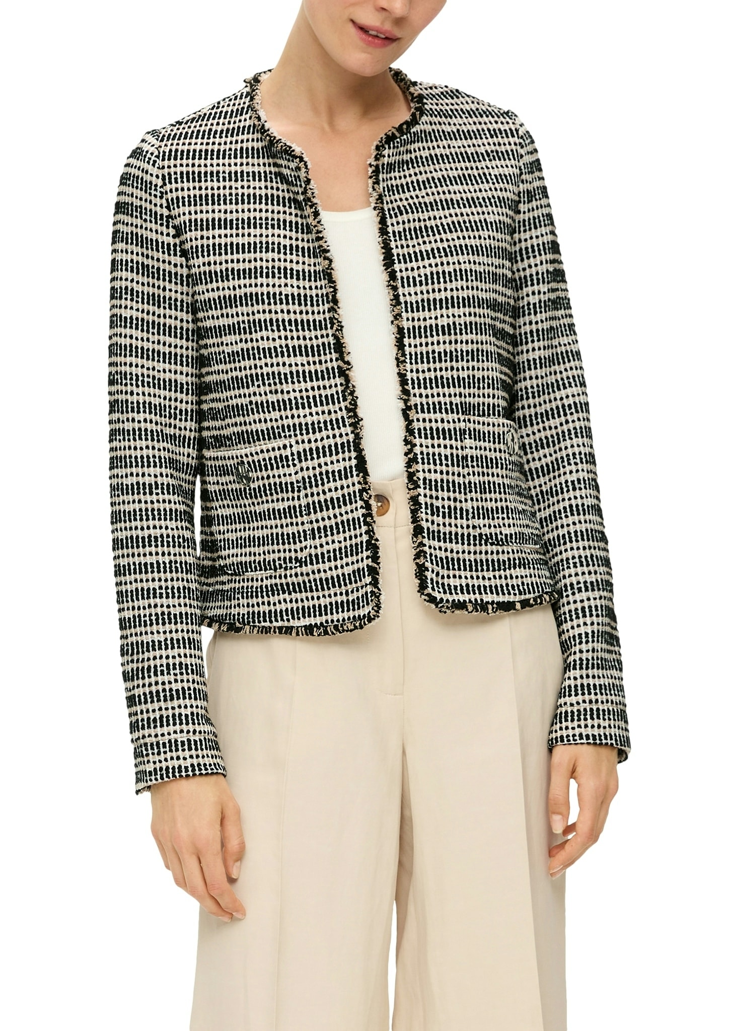 s.Oliver BLACK LABEL Bolerojacke ohne Kapuze ohne Verschluss und aus Bouclé