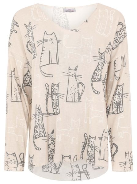 Zwillingsherz Langarmshirt ""Katze"", One Size, V-Neck, Langarm, Katzen-Mot günstig online kaufen