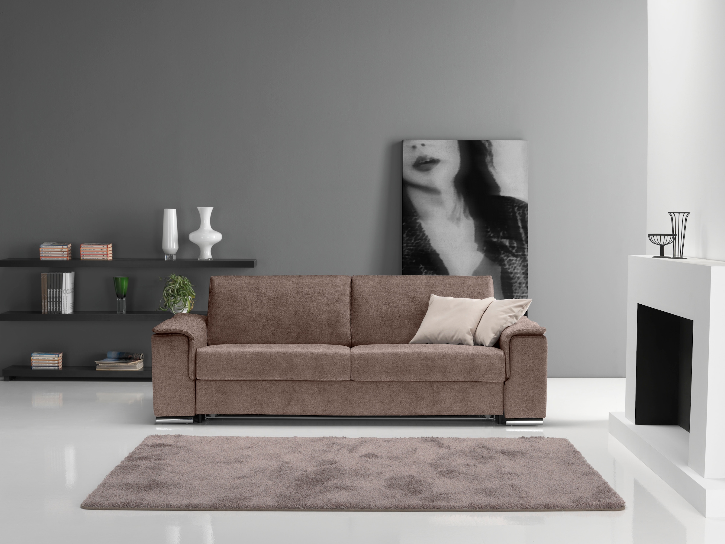 Egoitaliano 2,5-Sitzer "Cecilia, modern & elegant, erstklassiger Sitzkomfort, Breite 234cm" mit verchromten Metallfüßen