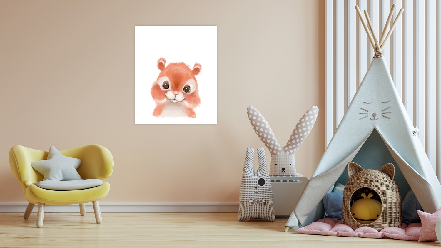 Lüttenhütt Bild mit Rahmen "oder Poster, Niedliches Eichhörnchen" Eichhörnchen Fantasy Tiere 1 Stk. tlg. HD Premium Druck