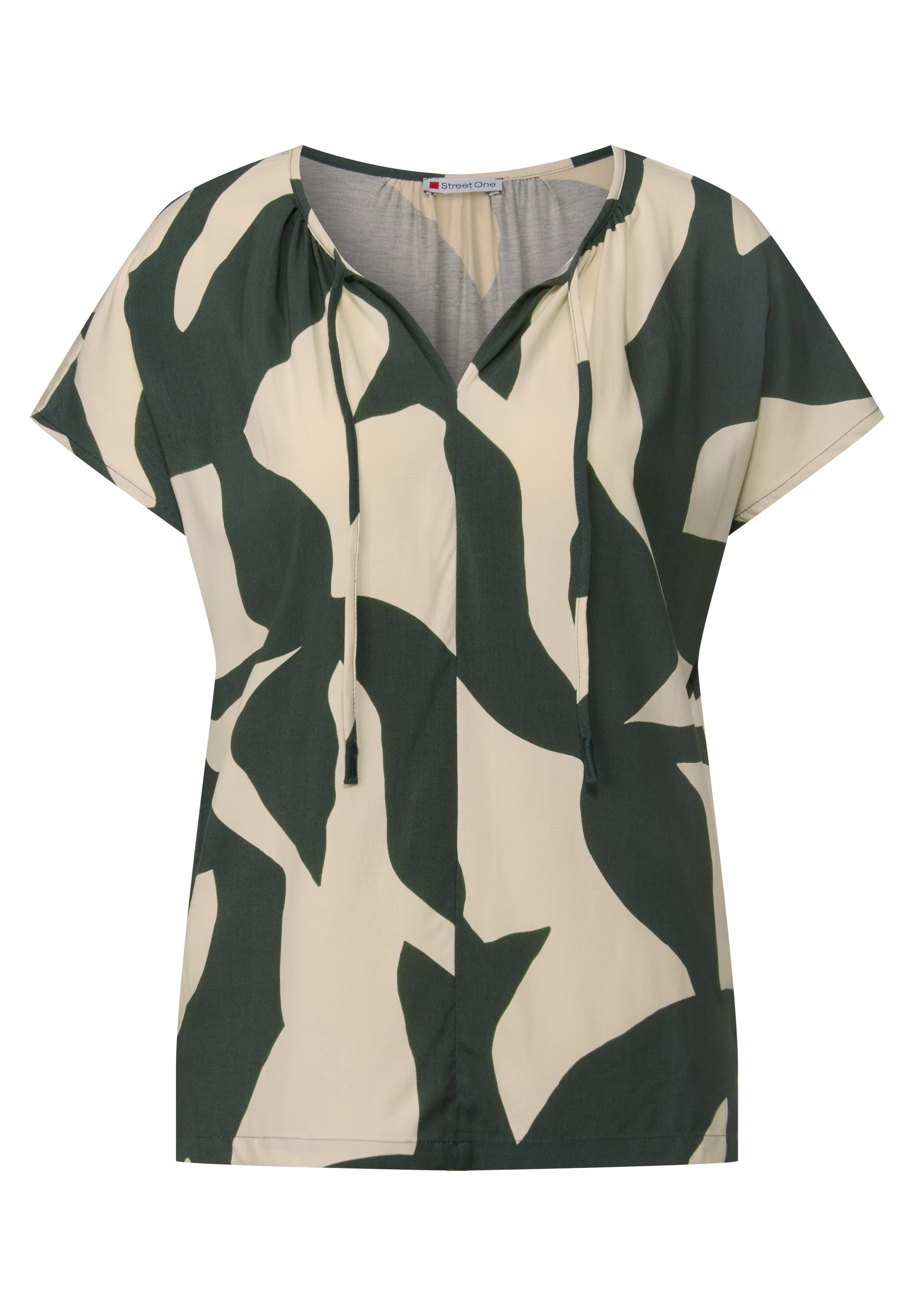 Print-Shirt STREET ONE, Damen, Gr. 36, grün (mid grün), Stoff, Vorderseite: 100% Viskose; Rückseite: 95% Viskose, 5% Elasthan, bedruckt, normal normal, Rundhals, abgesteppt, Shirts, aus elastischem Materialmix 3
