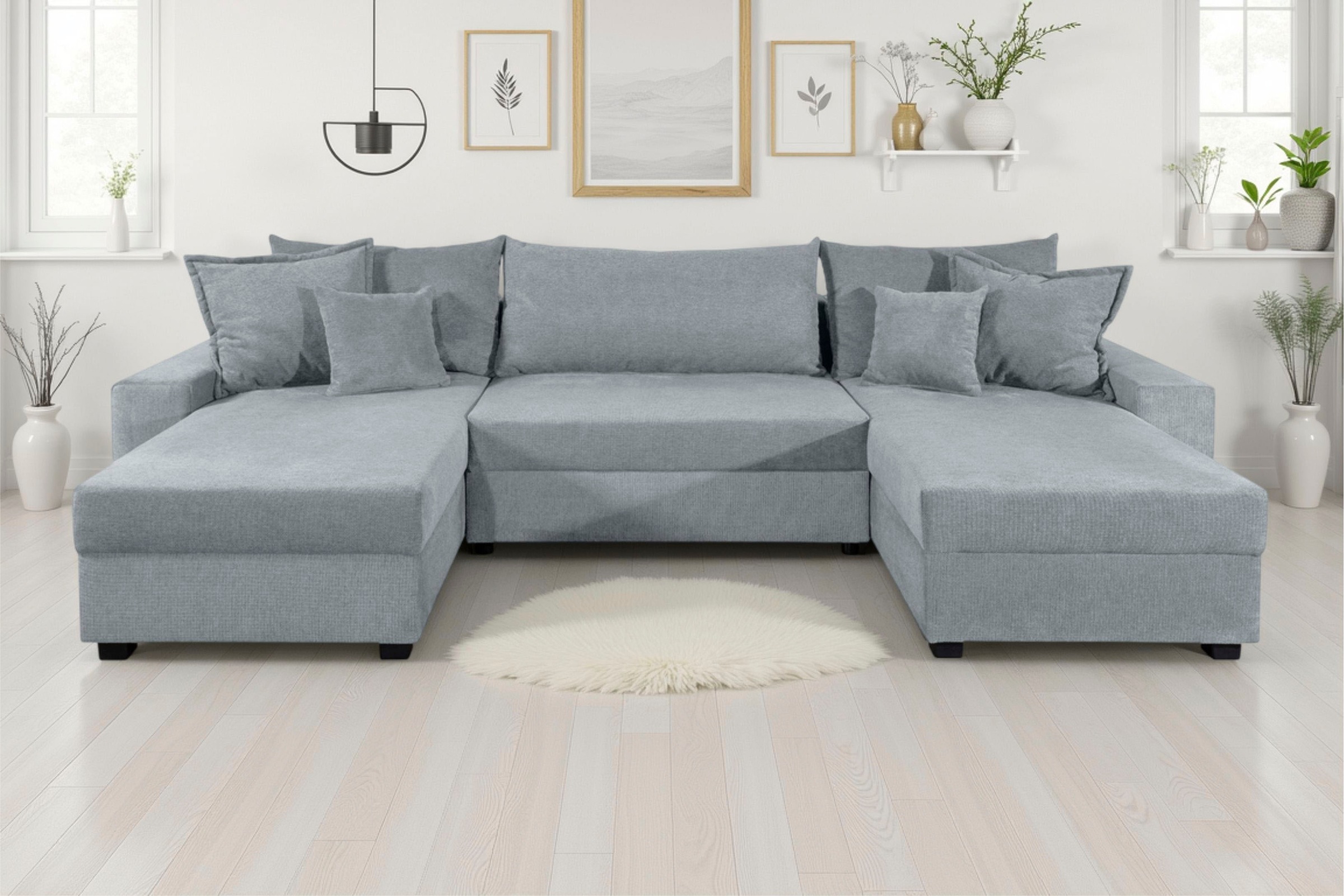Wohnlandschaft OTTO HOME, B:313cm H:42cm T:161cmgrau, 100%Polyester, Sofas, "Alexa", Wohnlandschaft,2 Ottomane,Bonnelfederkern,Schlaffunktion