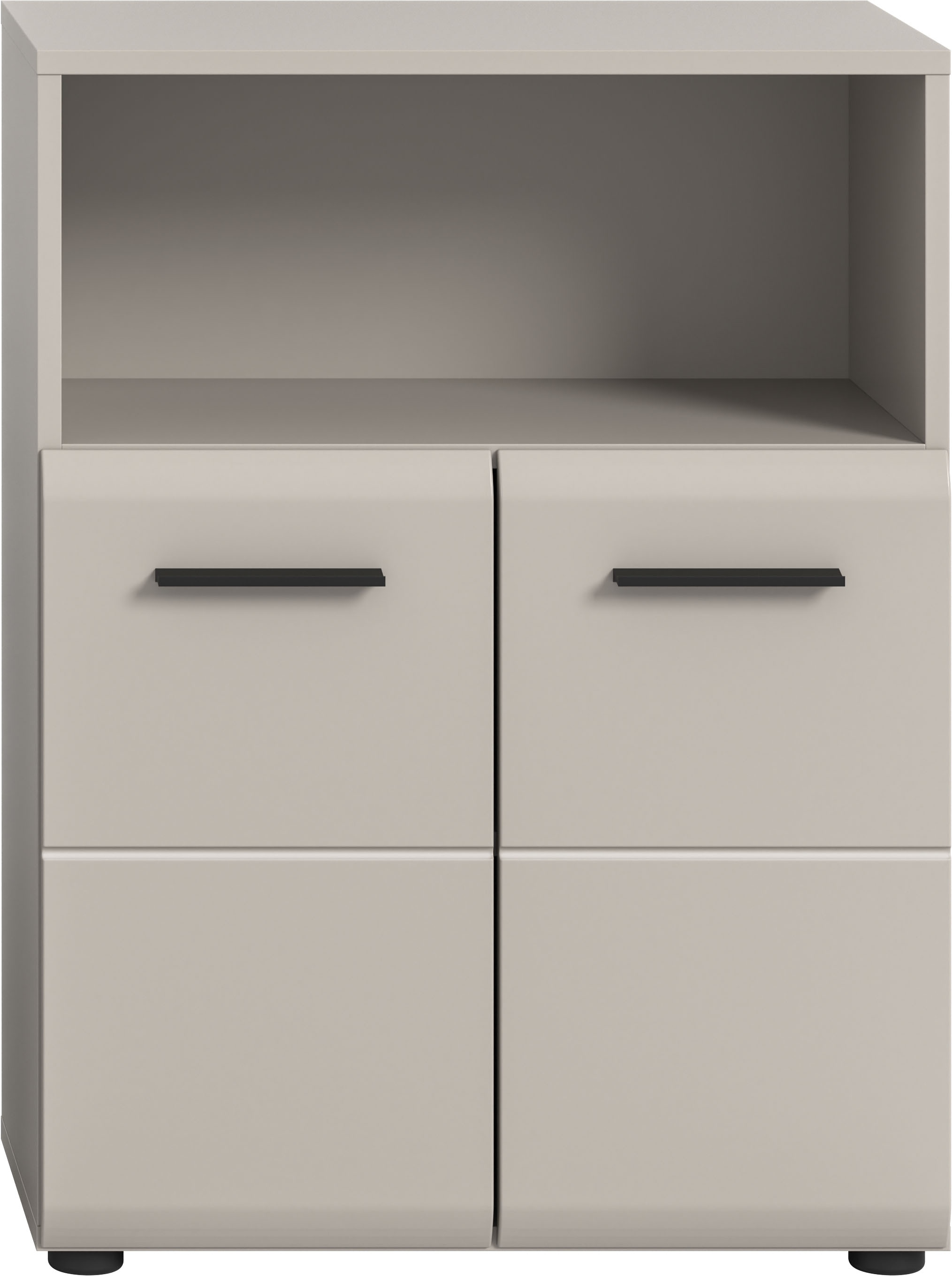 welltime Midischrank »FLORENZ,  Breite 60 cm, 2 Türen, 1 Fachboden, 1 offene Fach« TOPSELLER!, 1 Stk. tlg. hochwertige MDF Front, Griff schwarz, Badschrank, Bad