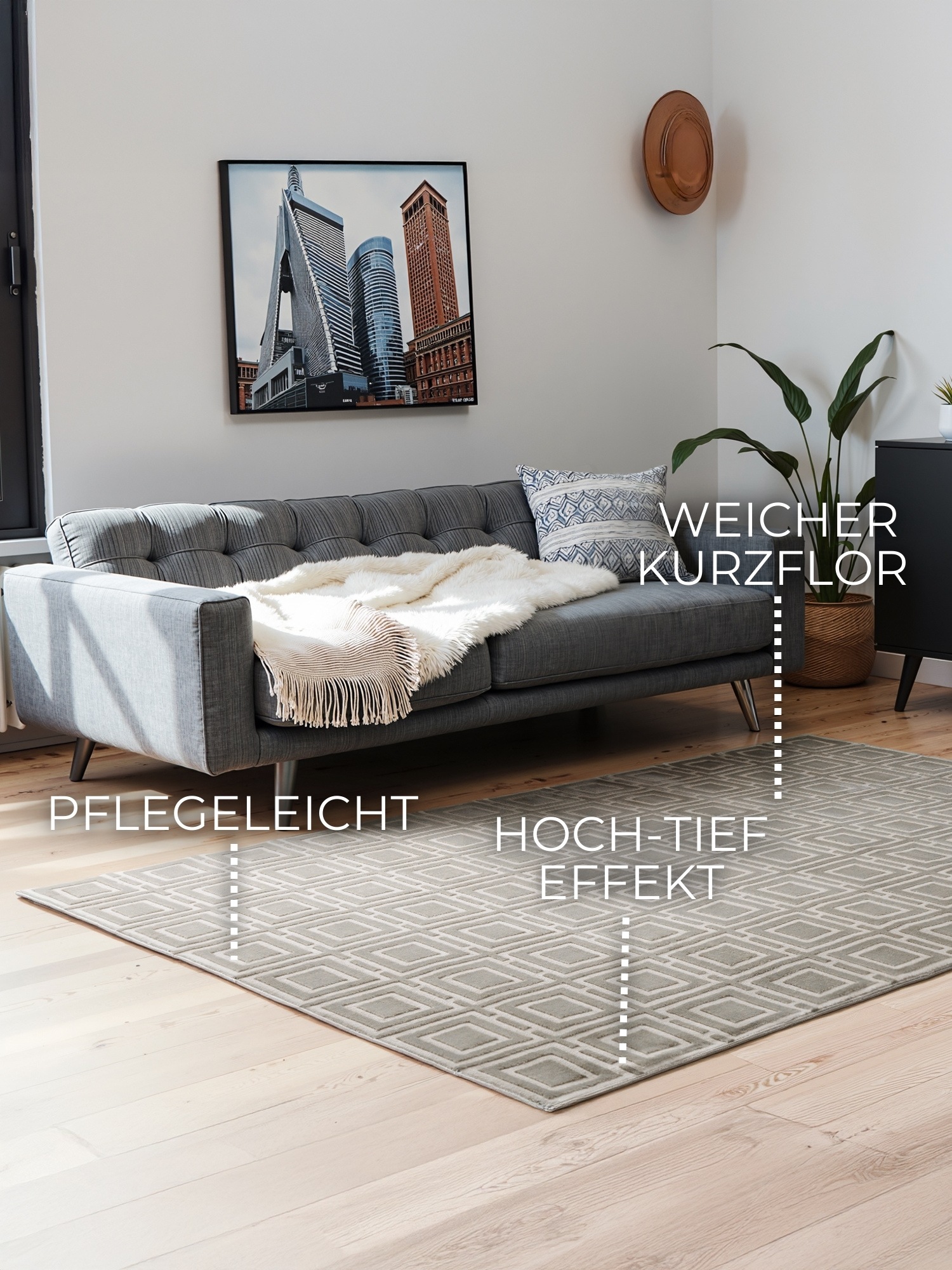 Thumbnail - ELLE DECORATION Designteppich "Howlite" rechteckig 9 mm Höhe Wohnzimmer, Schlafzimmer, Läufer, Hoch-Tief Effekt, Flur, G...