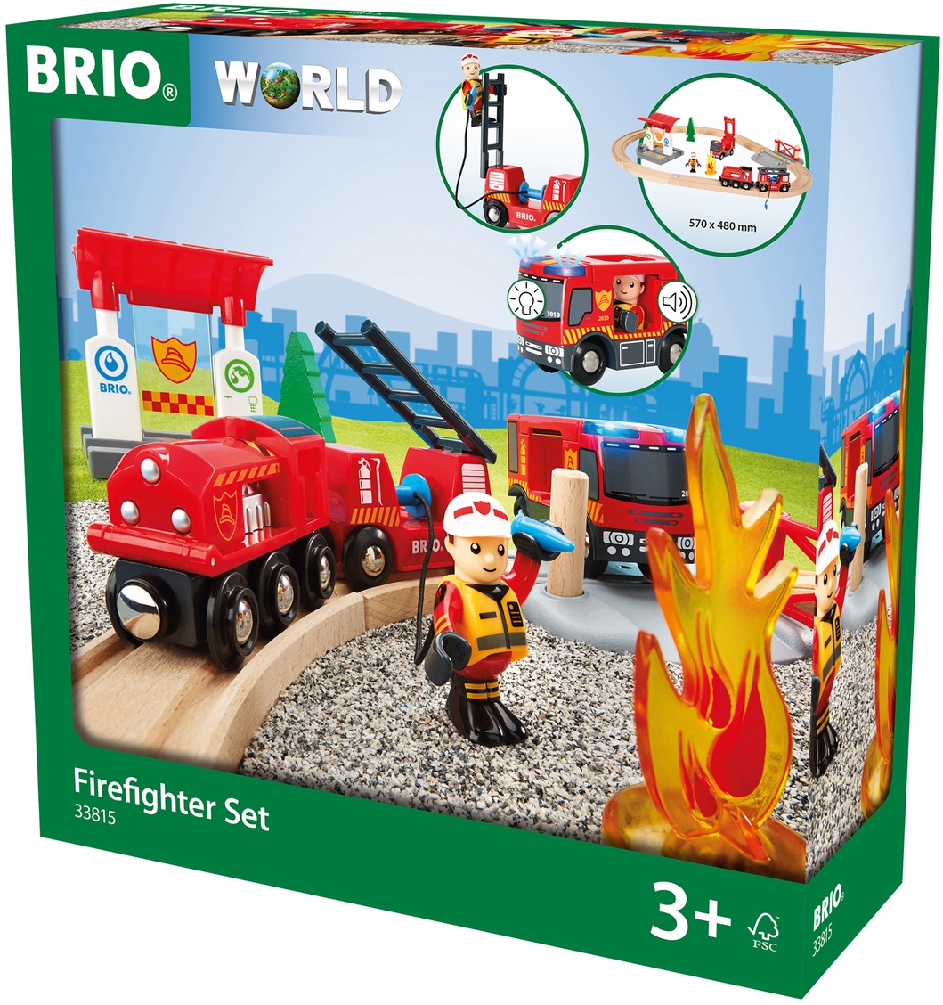 BRIO® Spielzeug-Eisenbahn »BRIO® WORLD, Feuerwehr Set«, (Set), mit Licht und Soundfunktion, FSC®- schützt Wald - weltweit