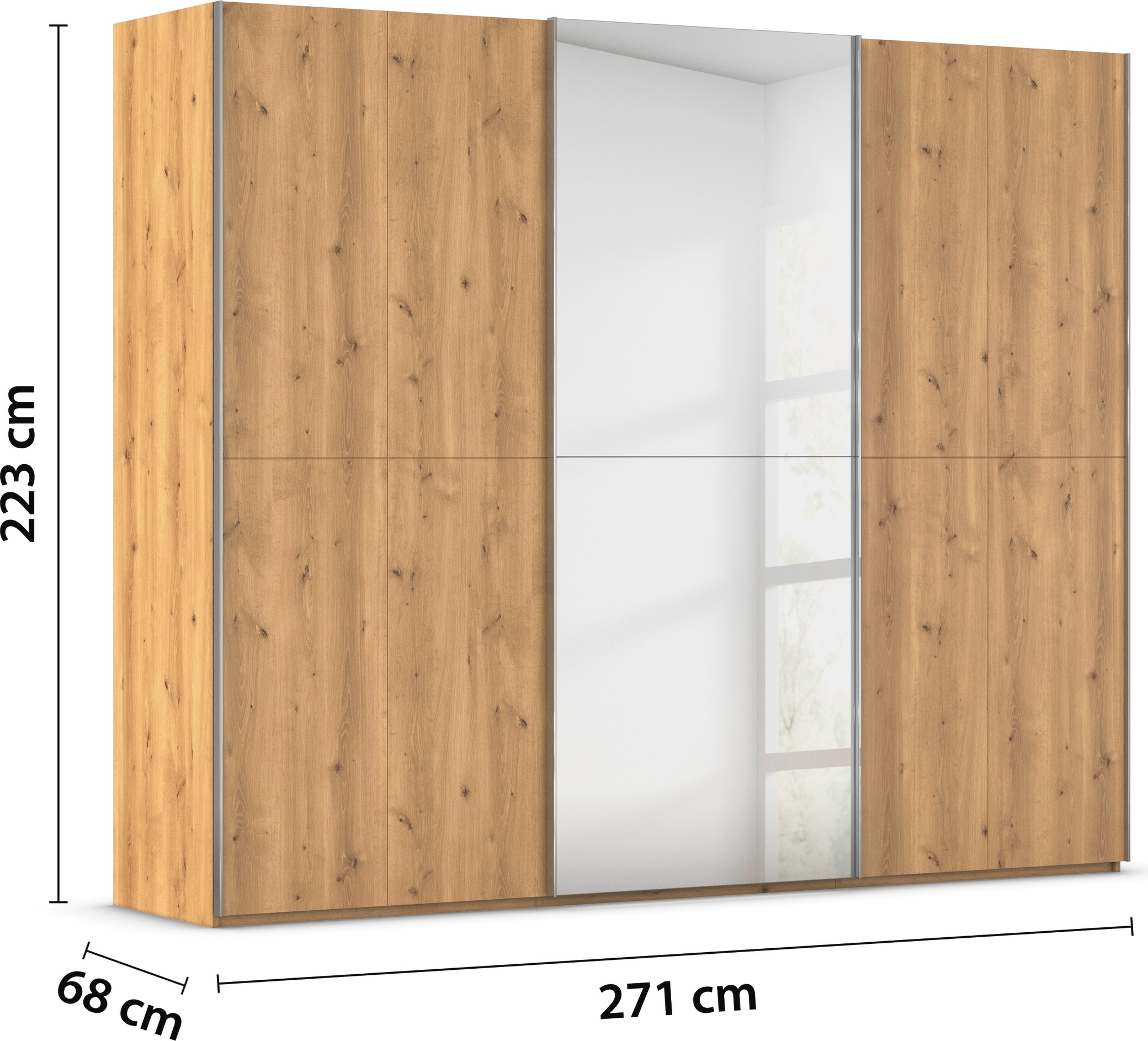 rauch Schwebetürenschrank »Kleiderschrank Schrank Garderobe Schlafzimmerschrank SCALE-WOOD«, edle geteilte Front in massiver Asteiche mit Spiegel MADE IN GERMANY