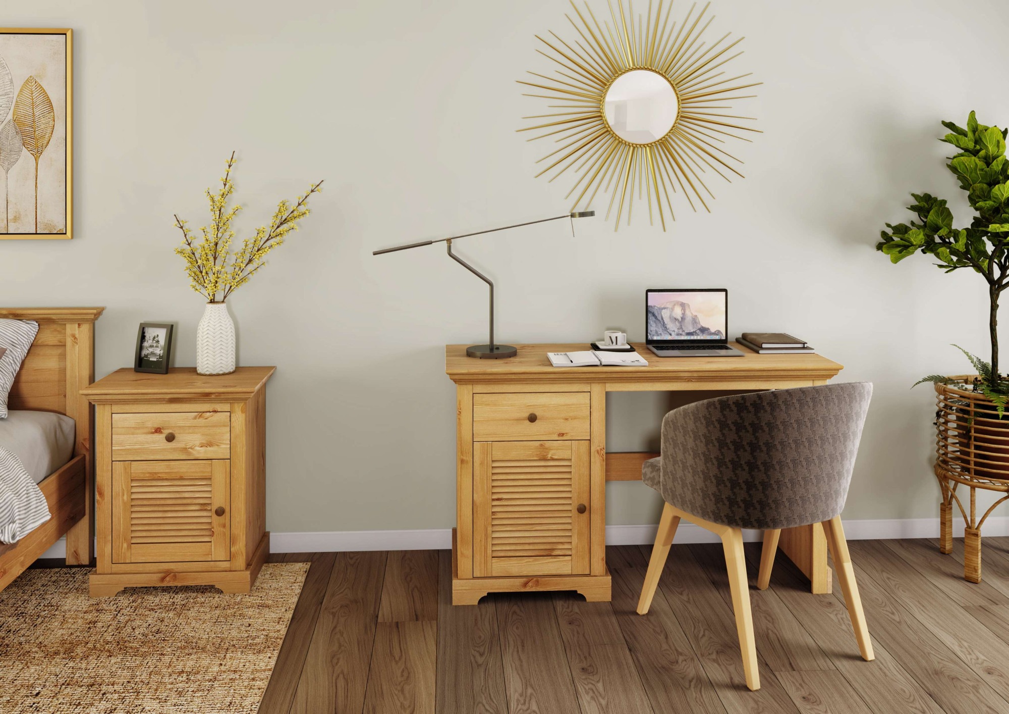 OTTO home Schreibtisch "Ayanna" Massivholz, mit Schublade und Tür, Lamellen günstig online kaufen
