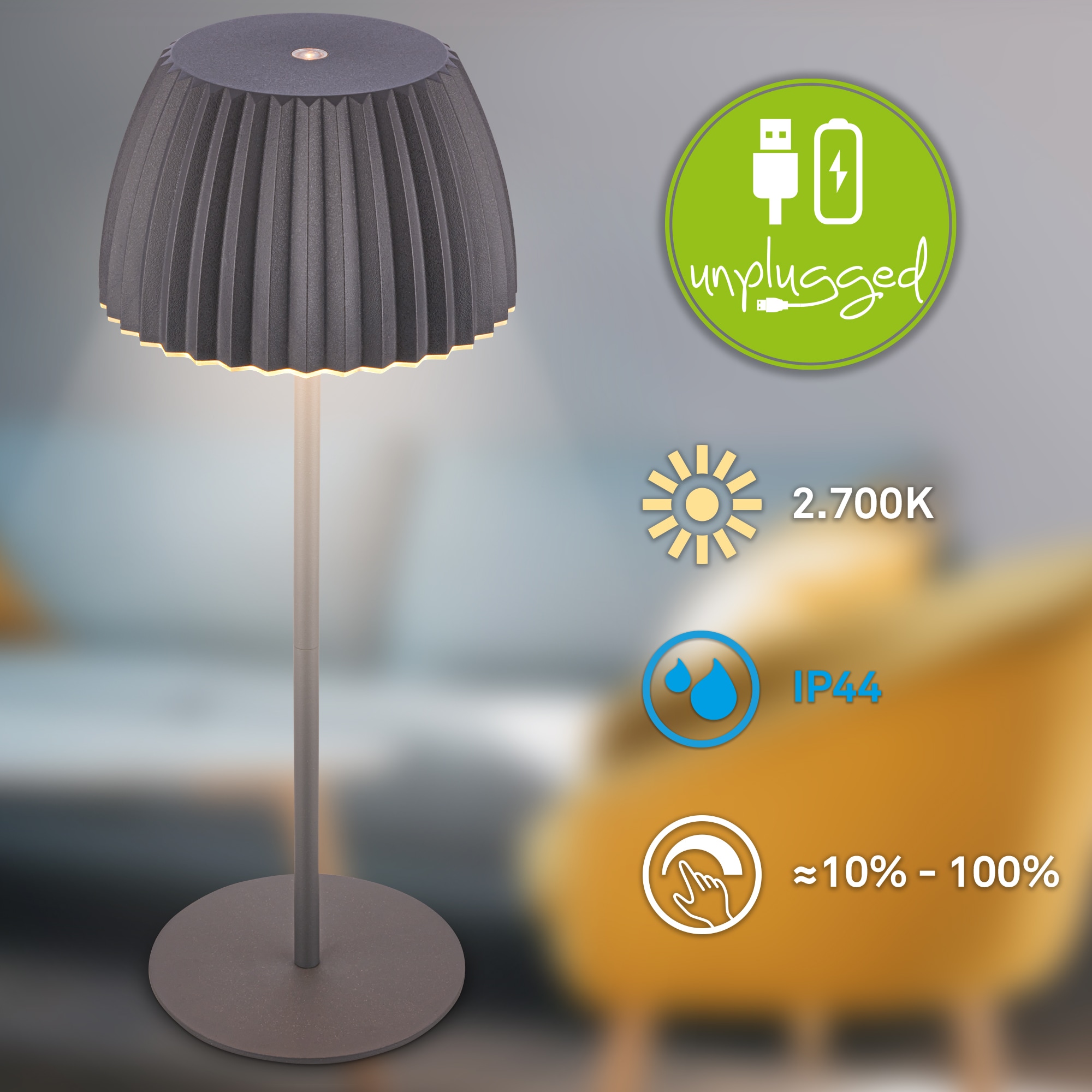 Briloner Leuchten LED Tischleuchte »Akku LED Tischleuchte, anthrazit«