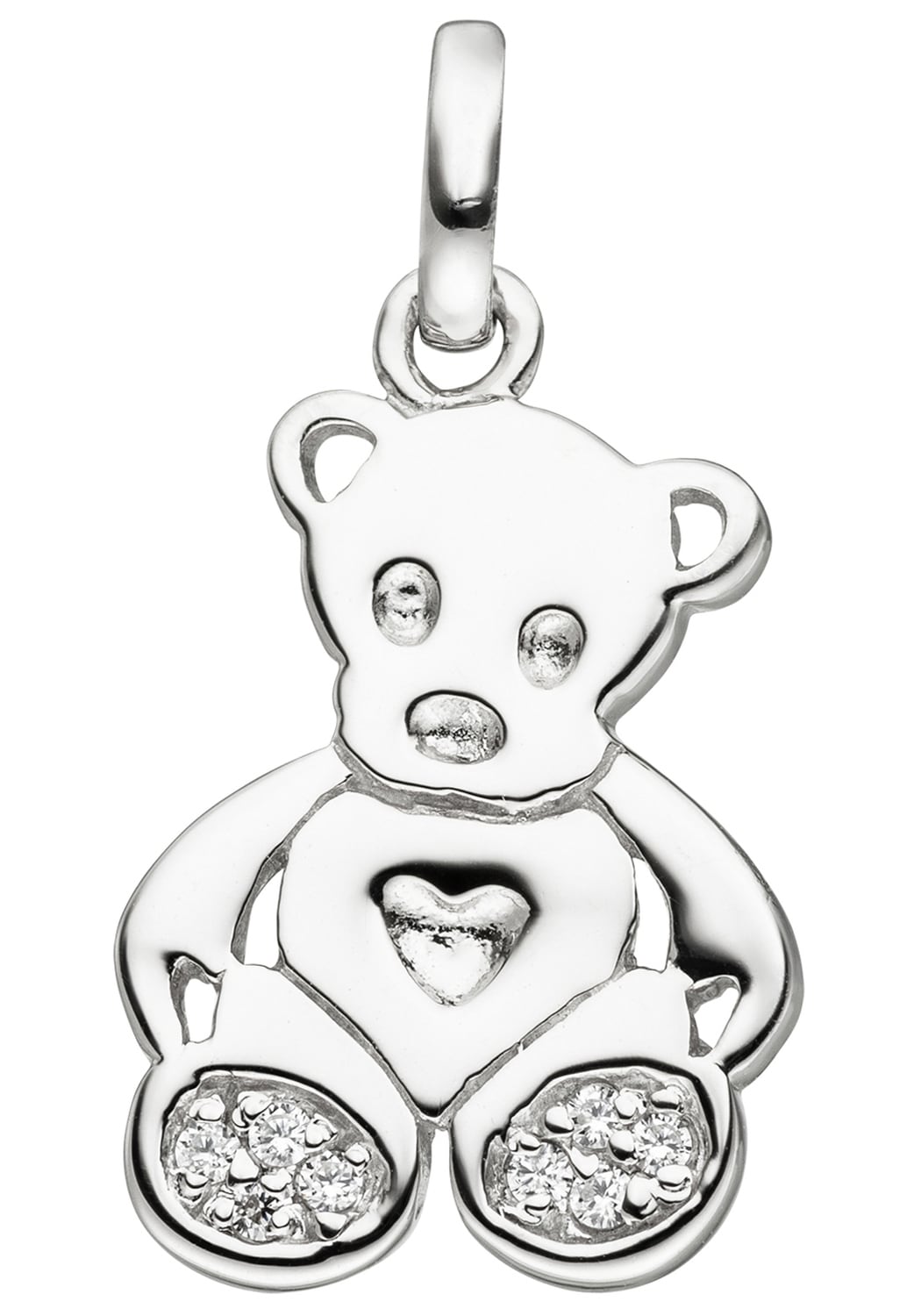 Kettenanhänger JOBO "Anhänger Kinderanhänger Teddy 17 mm", silber 925, weiß, Schmuckanhänger, Mädchen, Silber 925 (Sterlingsilber), Kettenanhänger, 925 Silber rhodiniert mit Zirkonia