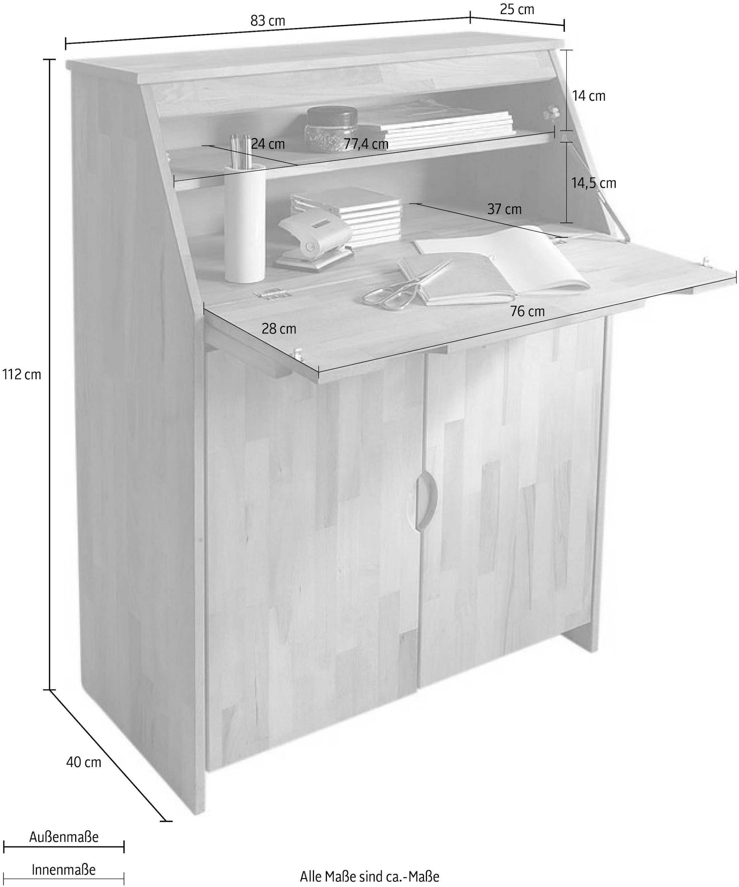 Woltra Sekretär »Luzern, Schreibtisch,«, kompakter Home-Office-Tisch, Massivholz, Breite 83 cm