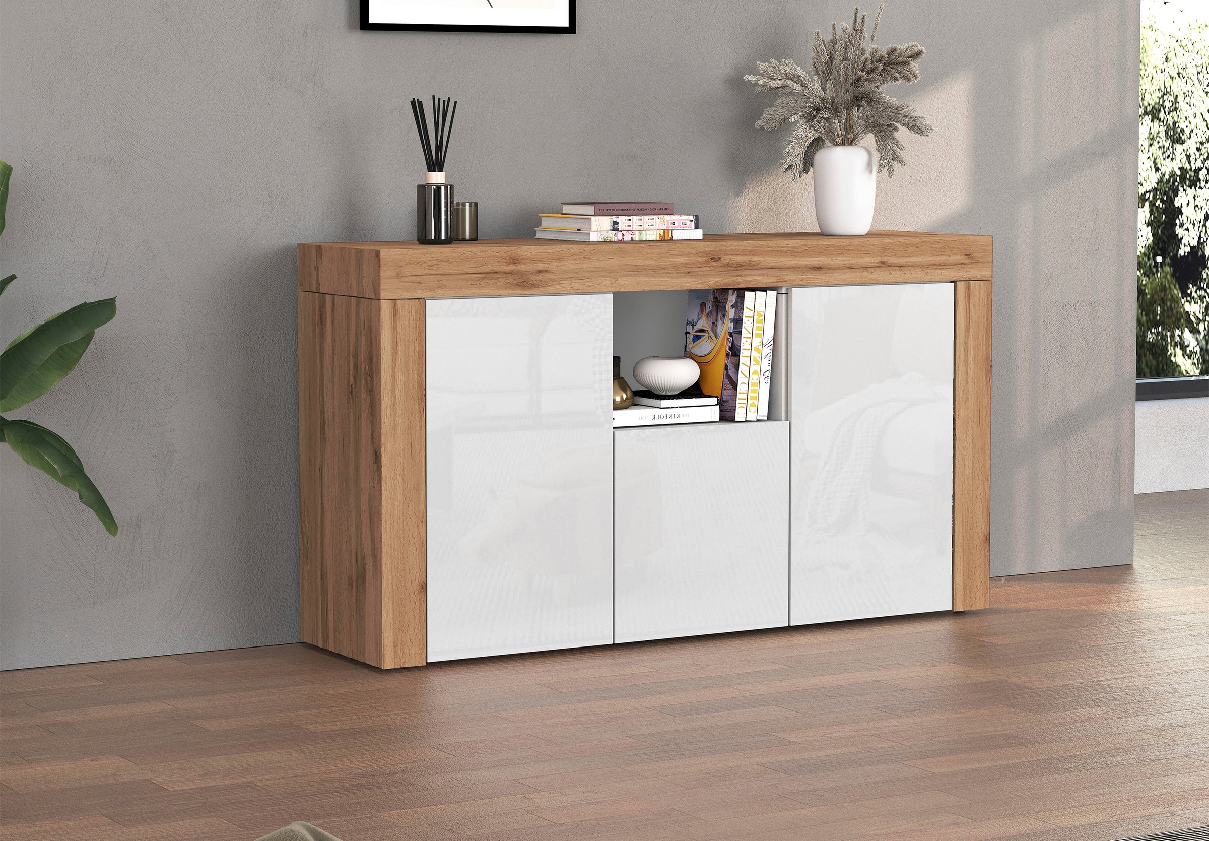 OTTO home Sideboard »CHRONOS Breite 155 cm mit 3 Türen, 1 offenes und 6 geschlossene Fächer« 1 Stk. tlg. Sideboard,Kommode, Schrank, Grifflos mit Push to Open, Made in Italy