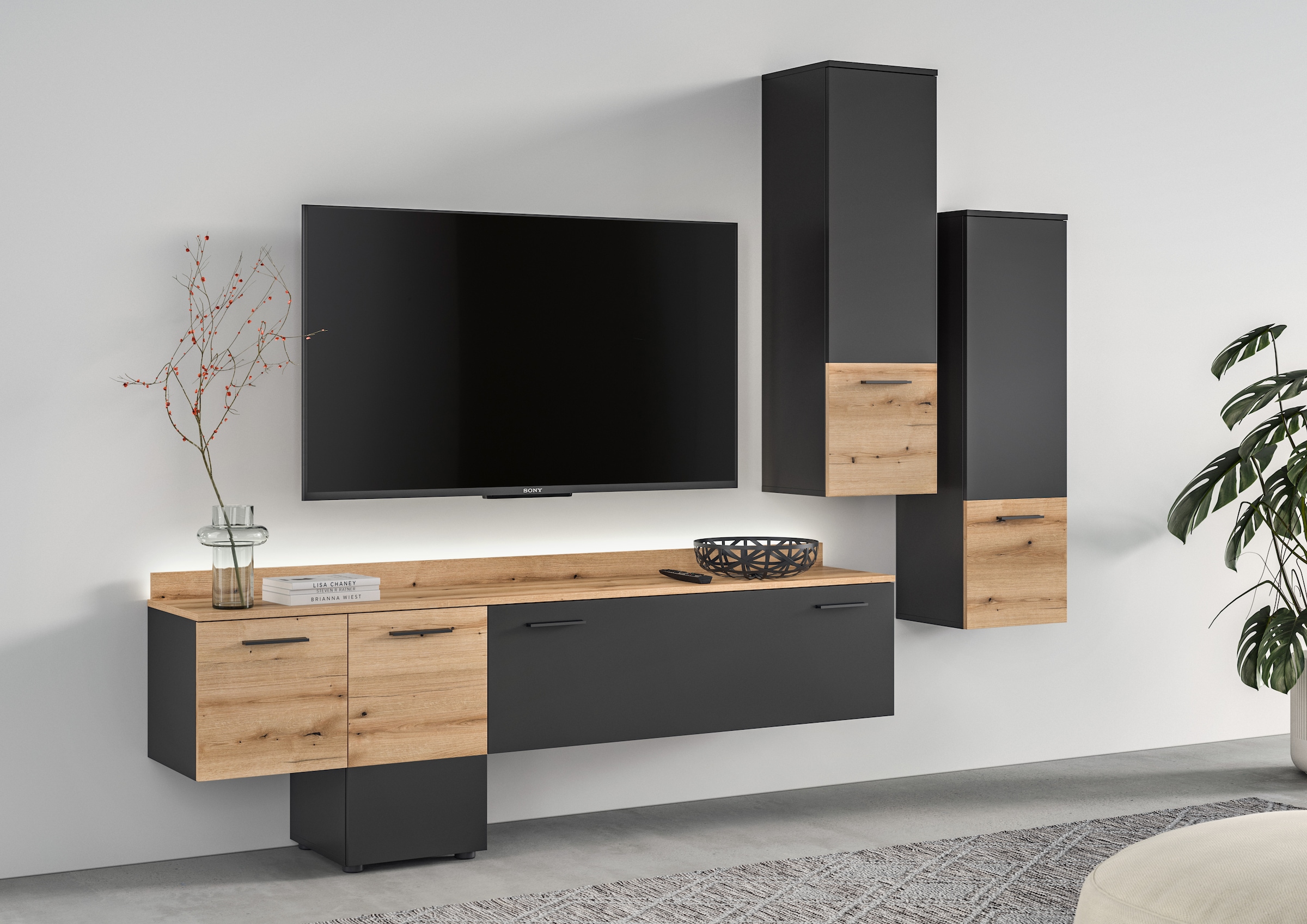 Home affaire Wohnwand "Laport, Breite 247 cm, inkl. 1 Lowboard mit indirekt günstig online kaufen