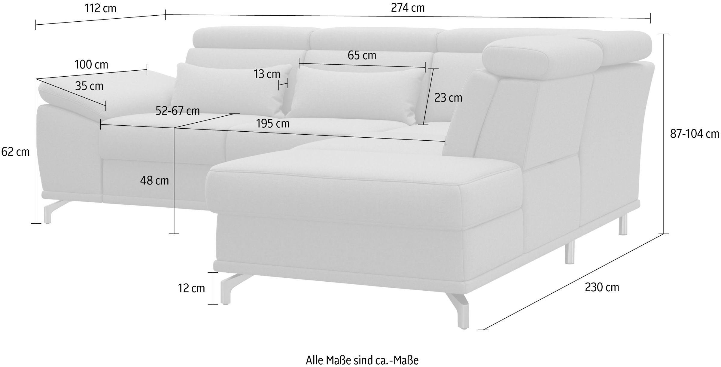 sit&more Ecksofa »Cabrio L-Form, mit Sitztiefenverstellung, Arm- und Kopfteilverstellung«, 3 Nierenkissen, Federkern, optional Bettfunktion und Stauraum