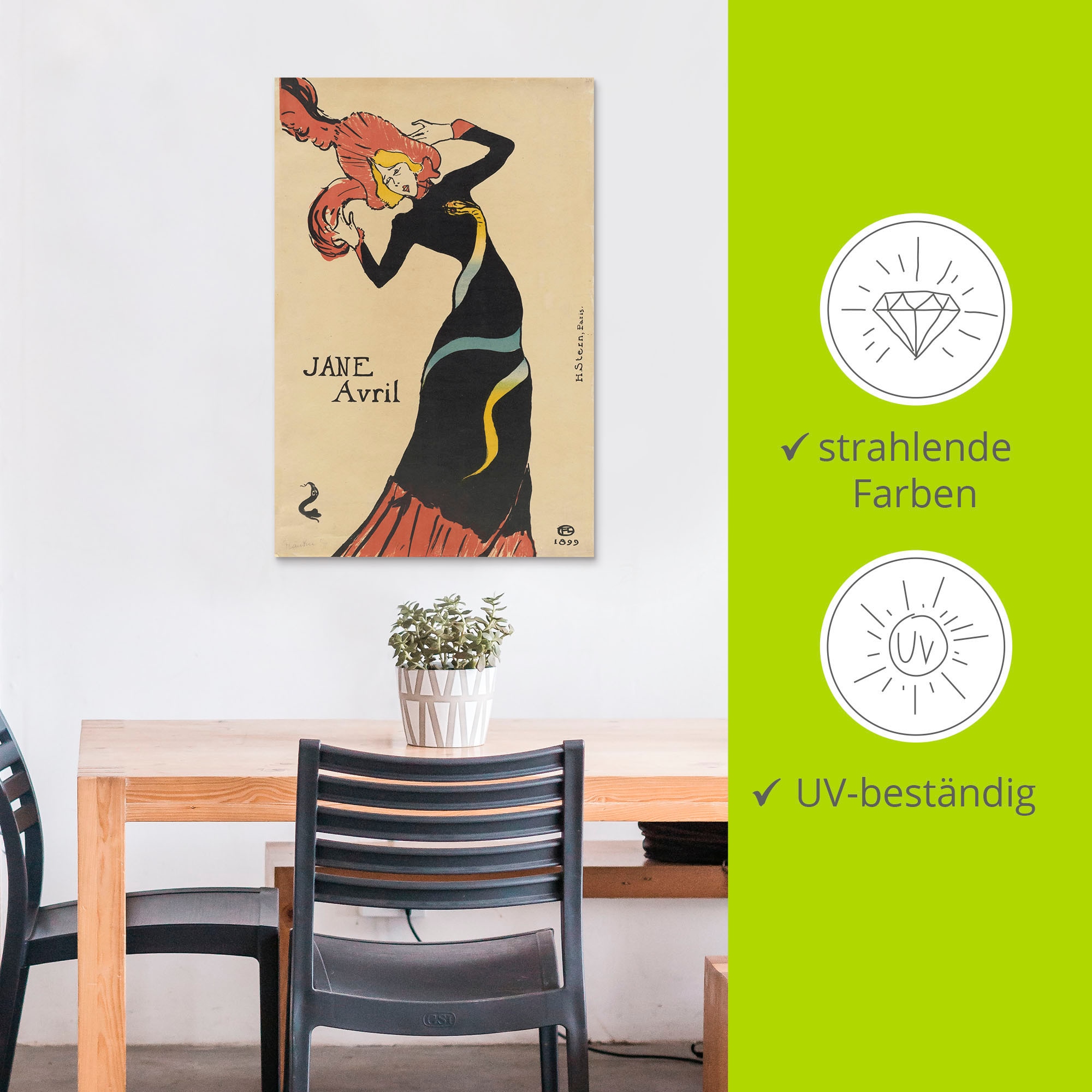 Artland Kunstdruck »Jane Avril (Plakat). 1899«, Ausstellungsplakate, (1 St.), als Alubild, Leinwandbild, Wandaufkleber oder Poster in versch. Größen