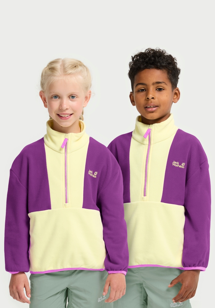 Jack Wolfskin Strickfleece-Pullover "COLORBLOCK TAUNUS HZ K" mit halbem Frontzipper, wasserabweisend, windabweisend, atmungsaktiv