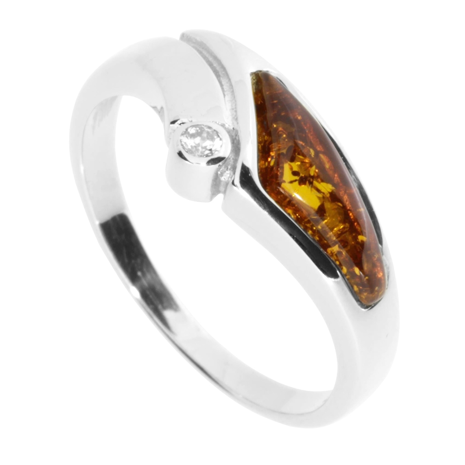 Fingerring OSTSEE-SCHMUCK "- Agneta - Silber 925/000 - Bernstein/Zirk." Gr. 64, silber (silber 925, silberfarben, weiß), Fingerringe, Damen, 64, Fingerring