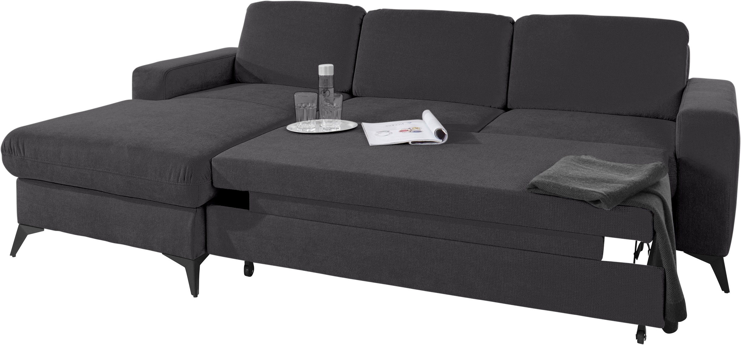 Places of Style Ecksofa »Lolland L-Form«, Wahlweise mit Bettfunktion und Bettkasten, Federkern
